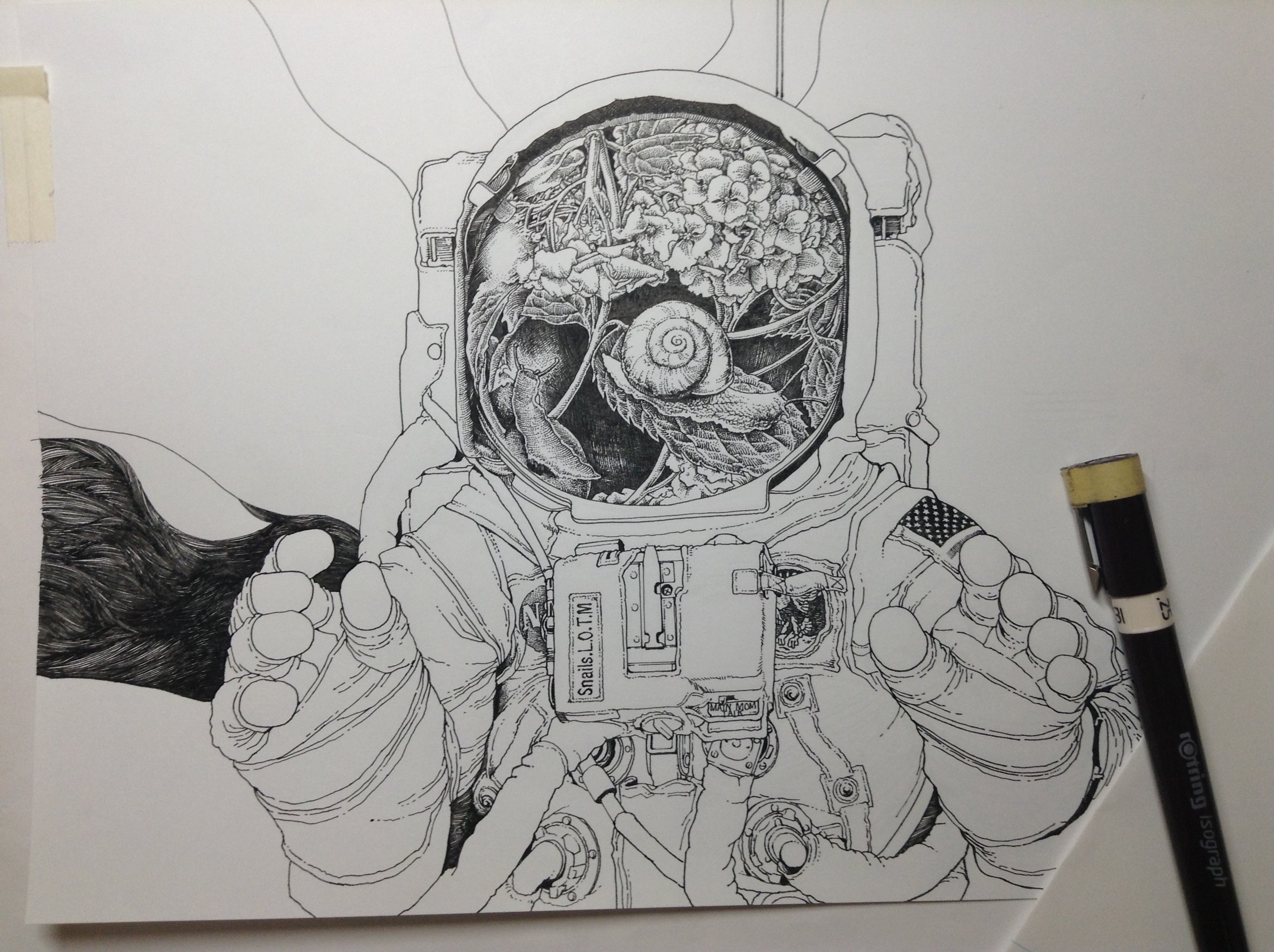 宇宙をイメージしたペン画 宇宙に浮かぶ「巨大な手」 X線で観測された“コンパス座”の超新星残骸