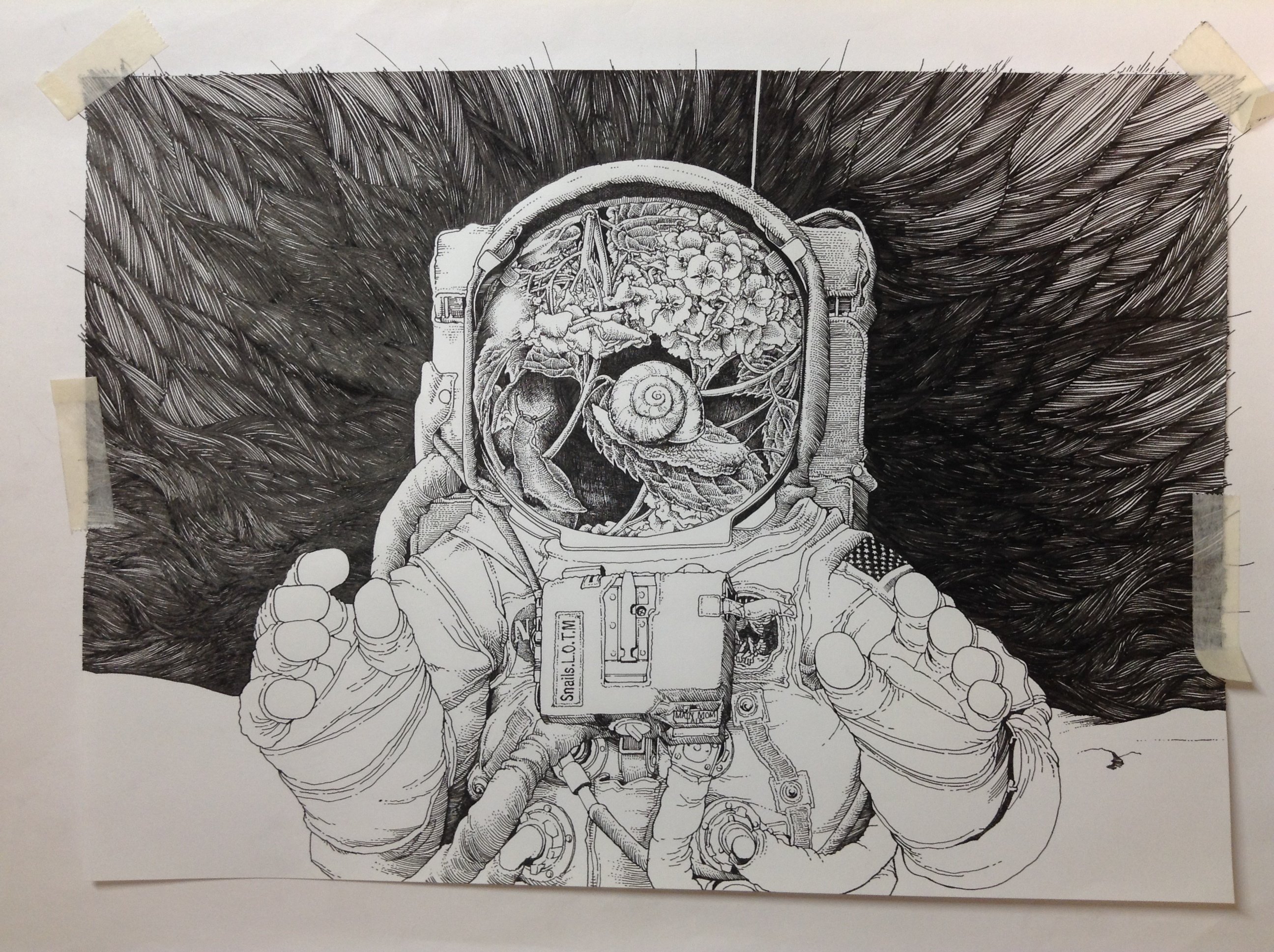 宇宙をイメージしたペン画 ペン画】Snails Living on the Moon｜松田望