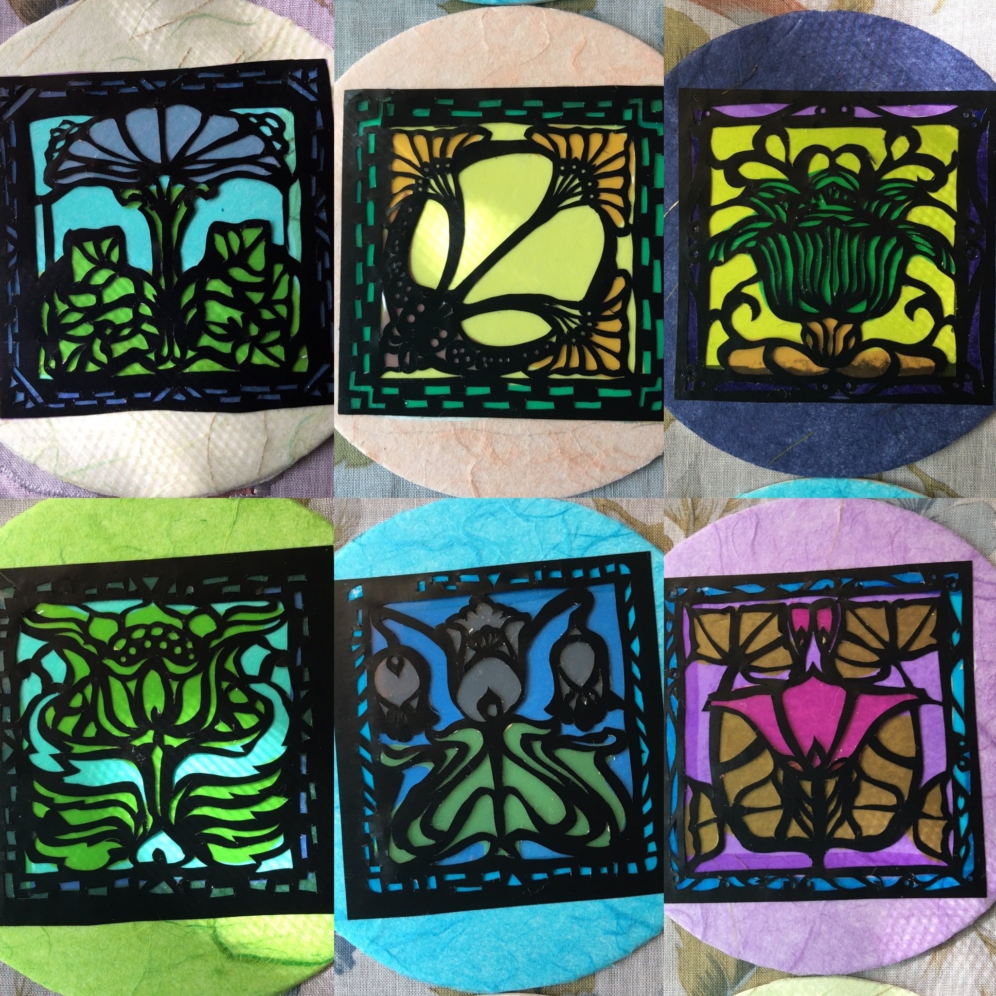 切り絵アート ペーパーコースター（四角花模様多色）｜Frau Schnitt