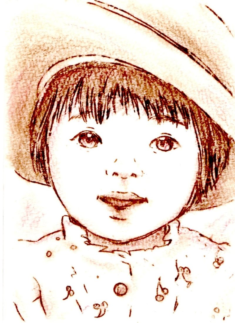 帽子の女の子のセピア色バージョンです。パステル画です。