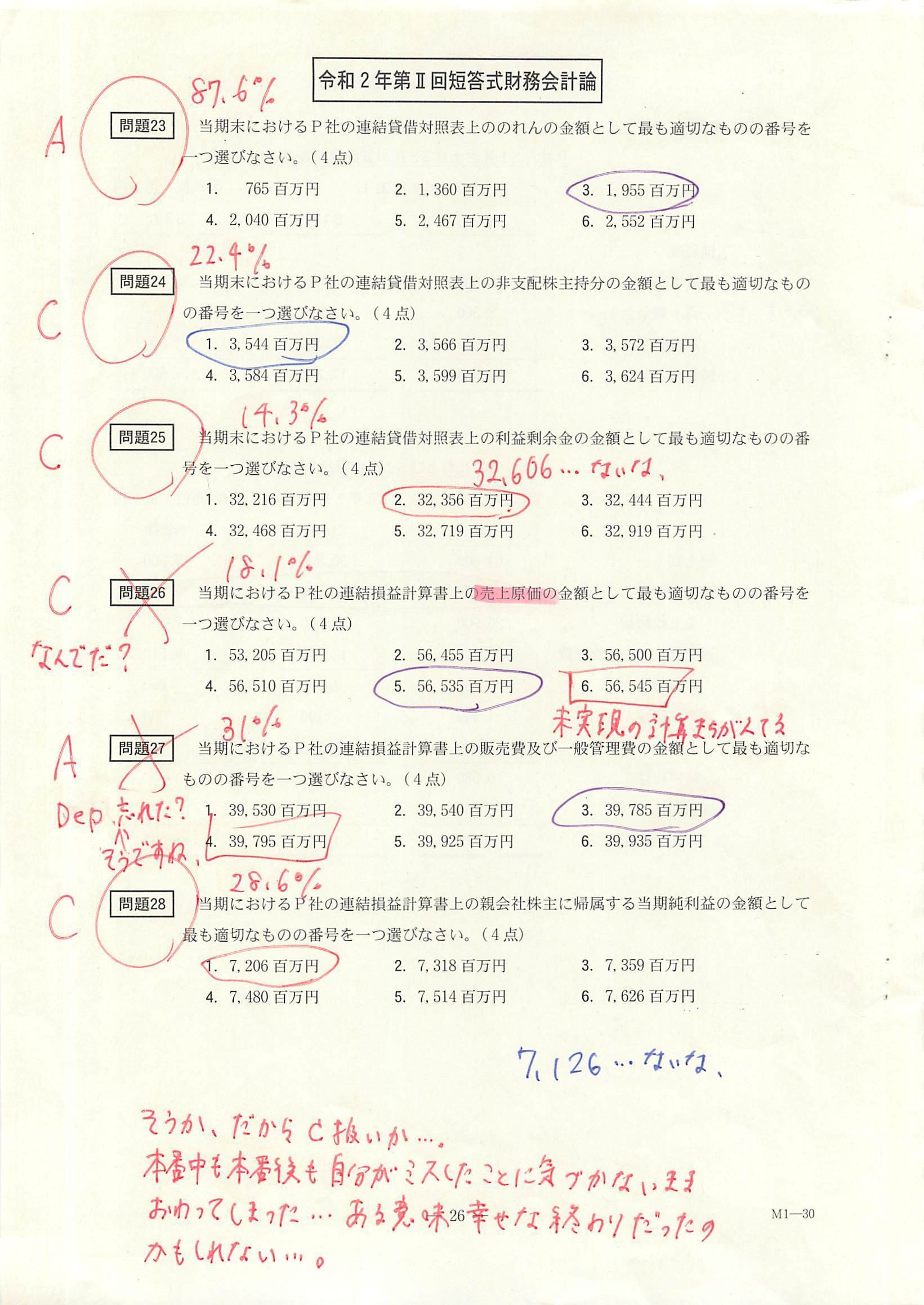 令和２年第Ⅱ回財務会計論の総合問題の書き込みまとめ（公認会計士試験