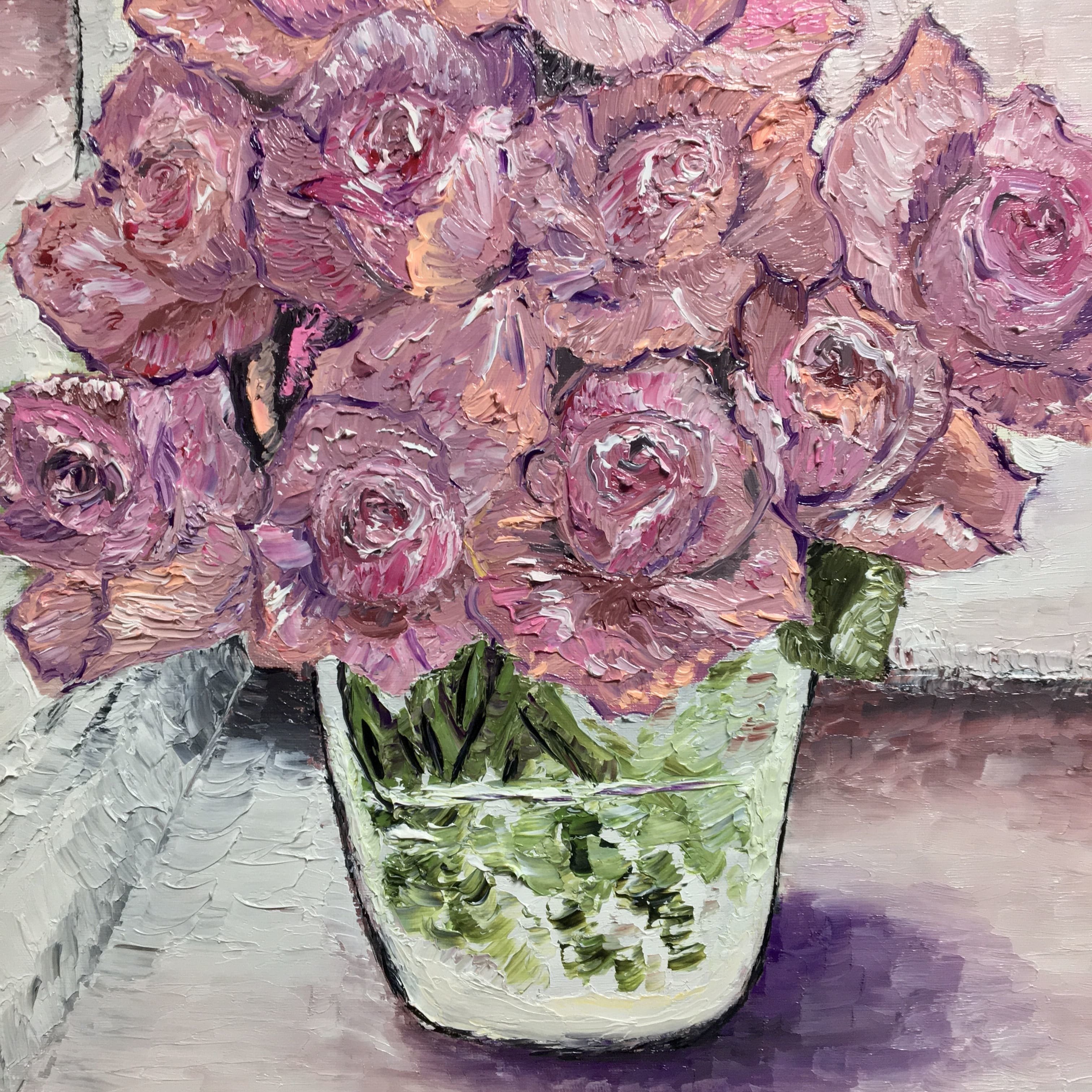 38×46㎝「窓辺の花瓶」油彩・原画・F8