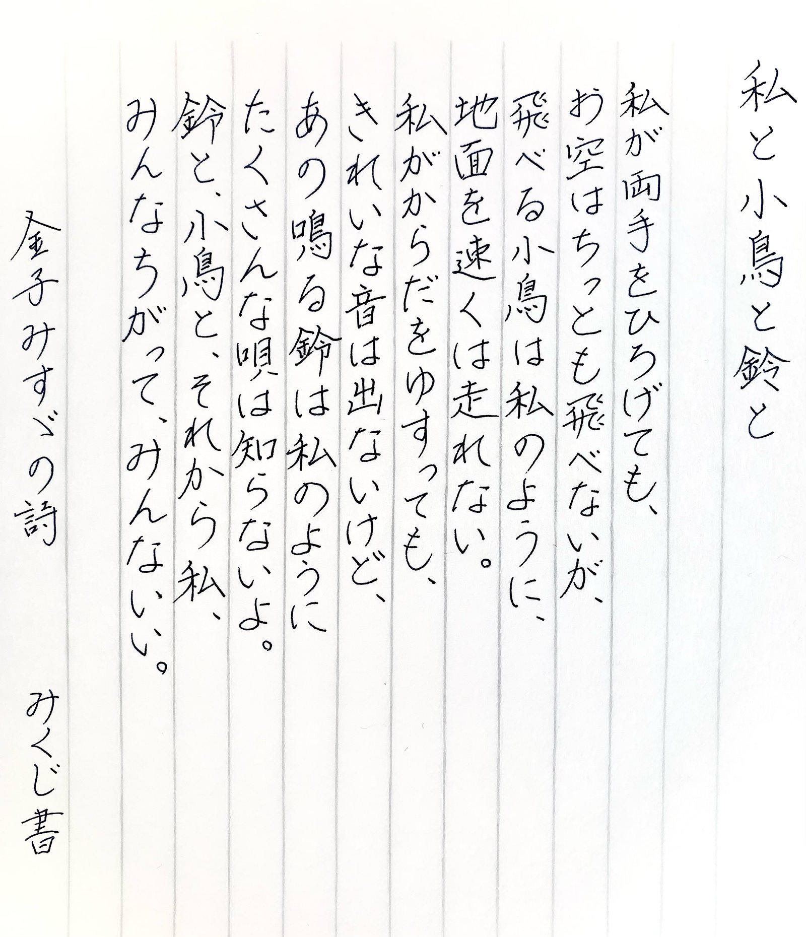 私と小鳥と鈴と 金子みすゞ ミクジ Note
