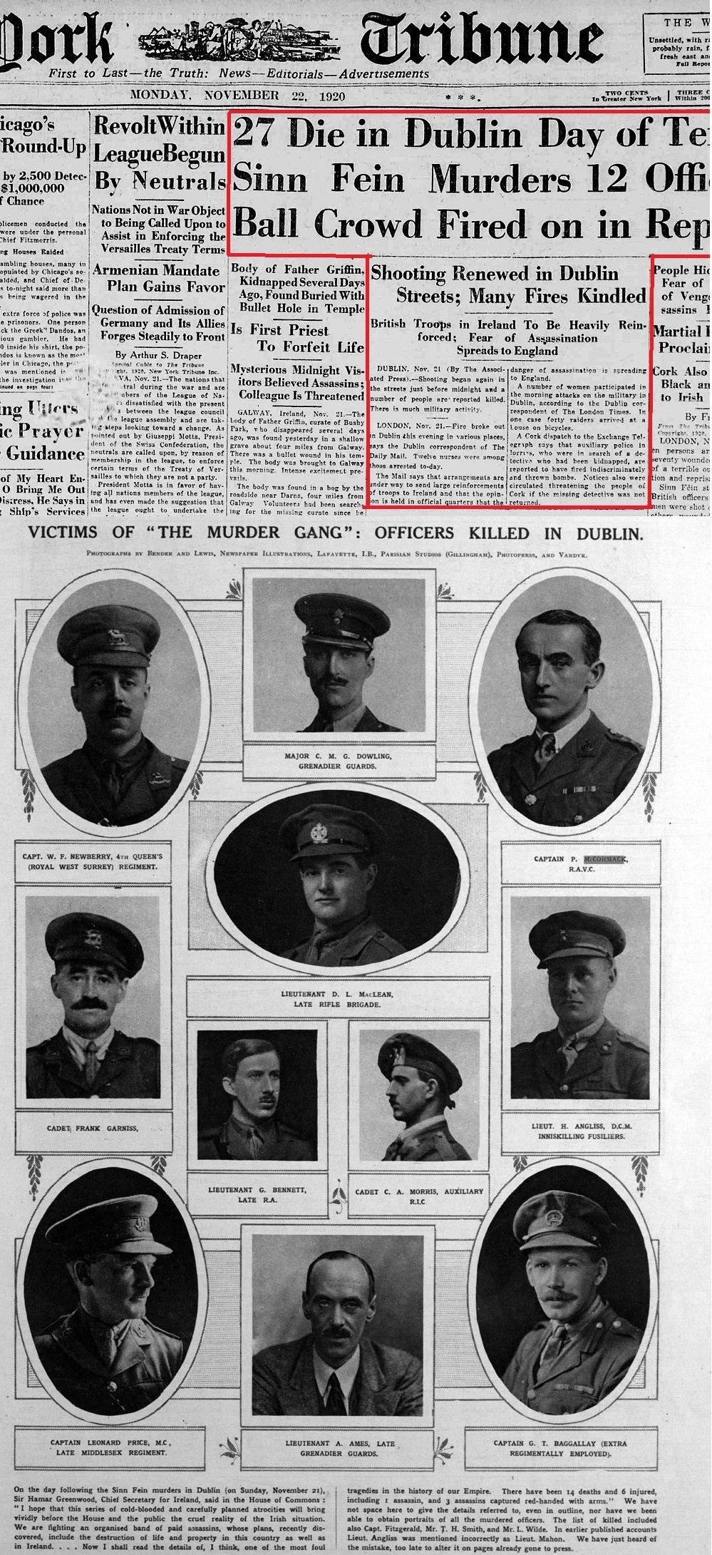 【百年ニュース】1920(大正9)11月21日(日) 血の日曜日事件。アイルランド独立戦争中のダブリンで、アイルランド共和軍(IRA)が英国政府のスパイ網「カイロ・ギャング」メンバー14名を 【百年ニュース】1920(大正9)11月21日(日) 血の日曜日事件。アイルランド独立戦争中のダブリンで、アイルランド共和軍(IRA)が英国政府のスパイ網「カイロ・ギャング」メンバー14名を