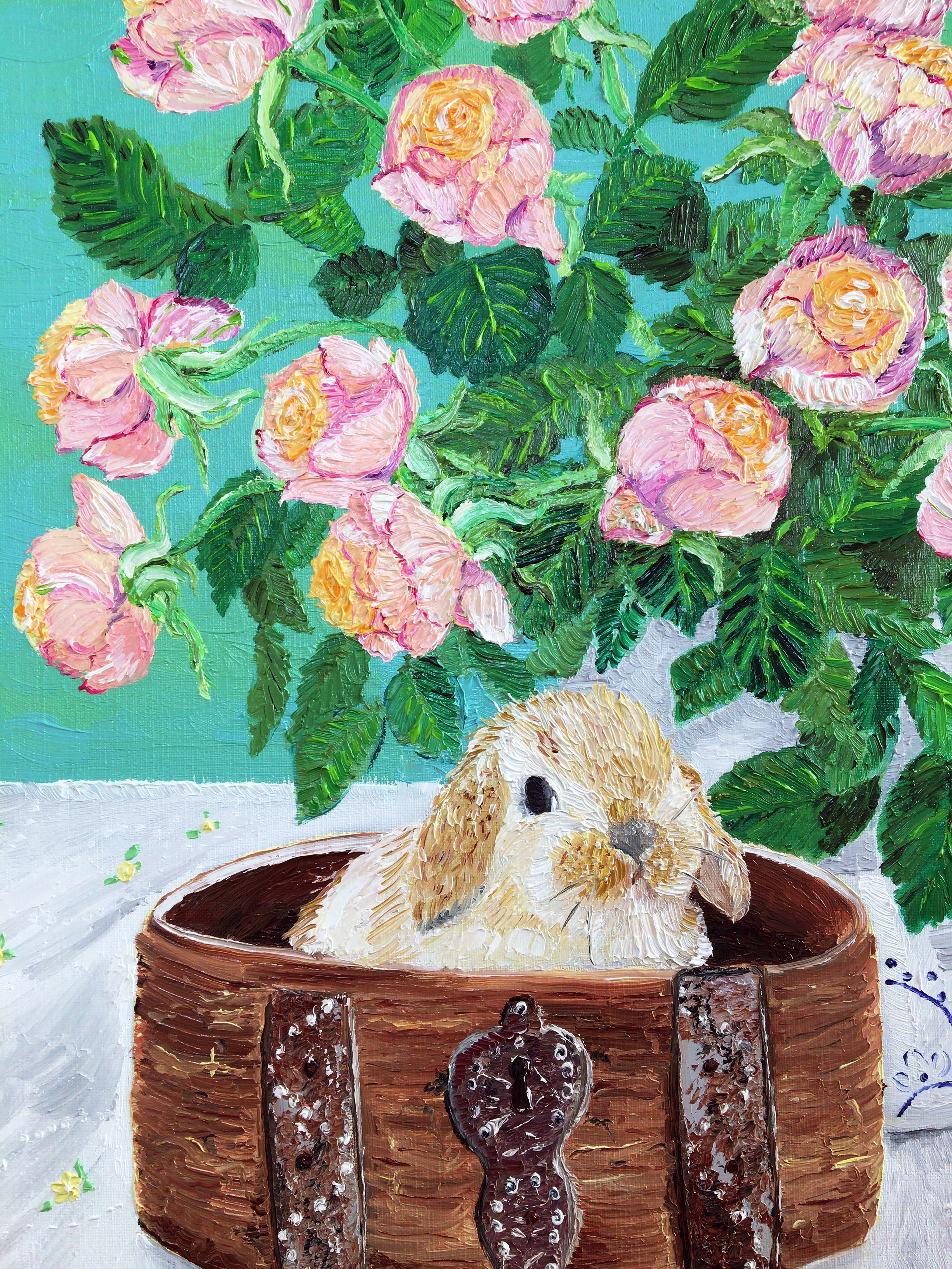 油彩画「バラと仔ウサギ」を描きました|芸術 絵画|雨星立夏 油彩画「バラと仔ウサギ」を描きました|芸術 絵画|雨星立夏