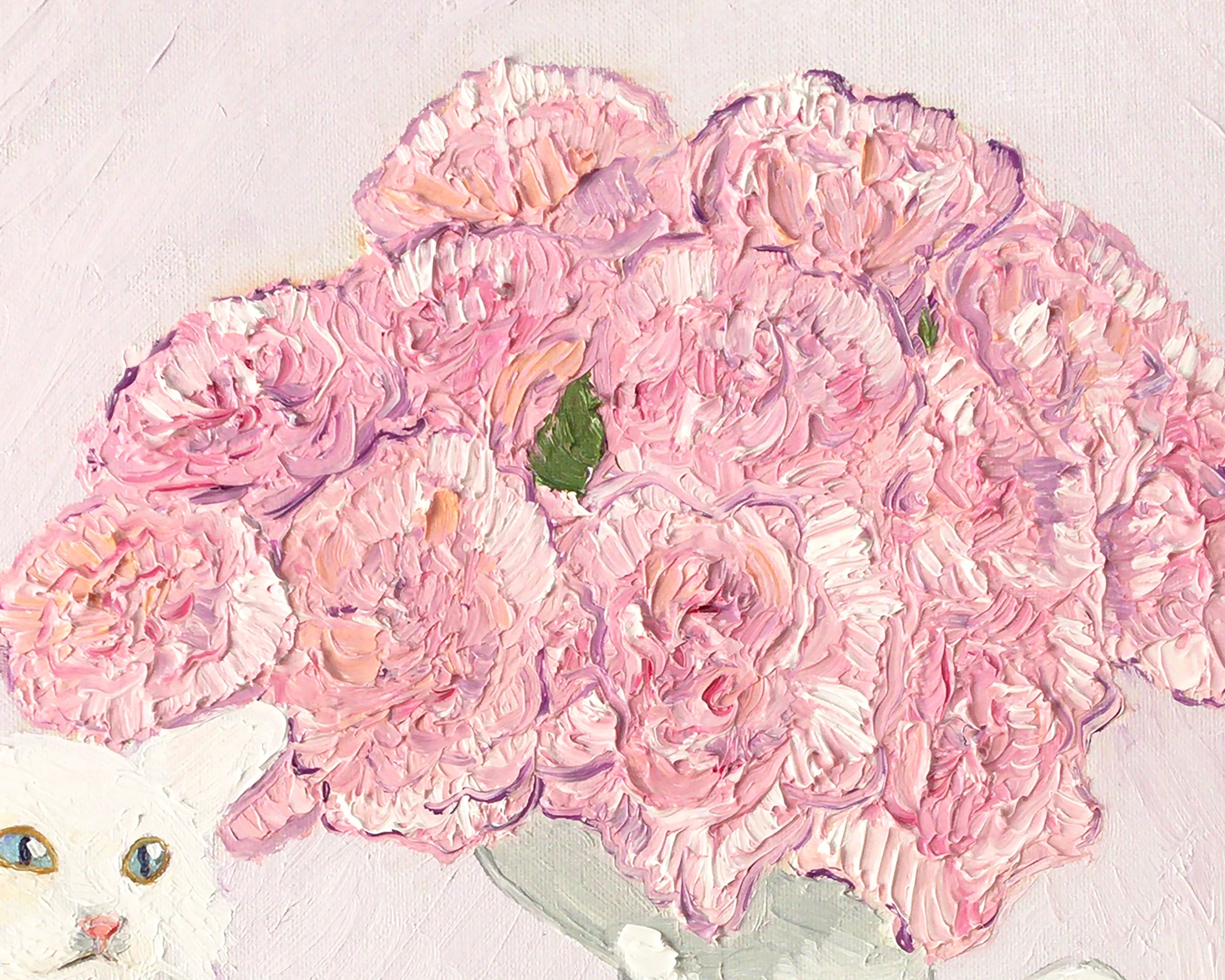 油彩画 白猫とカーネーション を描きました 芸術 絵画 雨星立夏 Rikka Amahoshi Note