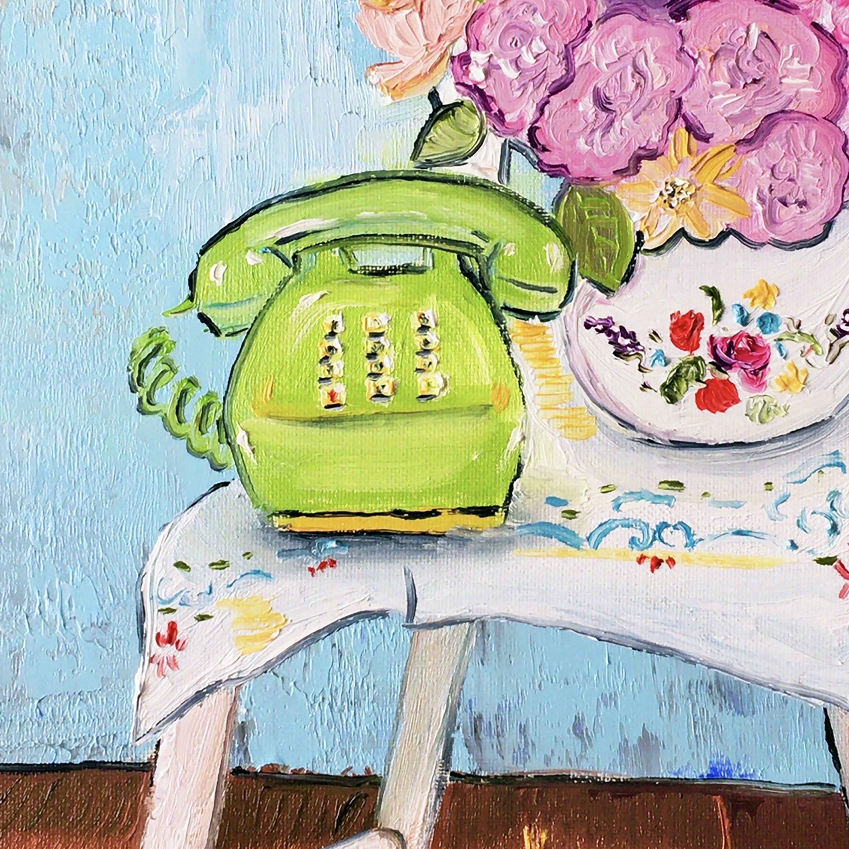油彩画「花と電話」を描きました|芸術 絵画｜雨星立夏 Rikka
