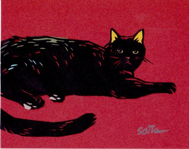 絵画 切り絵 猫 猫の雑貨 黒猫 立体アート さび猫 日本画 cat art 切り絵 猫ちゃんシルエット(草花模様）左向き | Miyu工房
