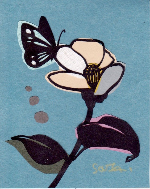 植物切り絵3 白い花と蝶 切り絵作家 草太 Note