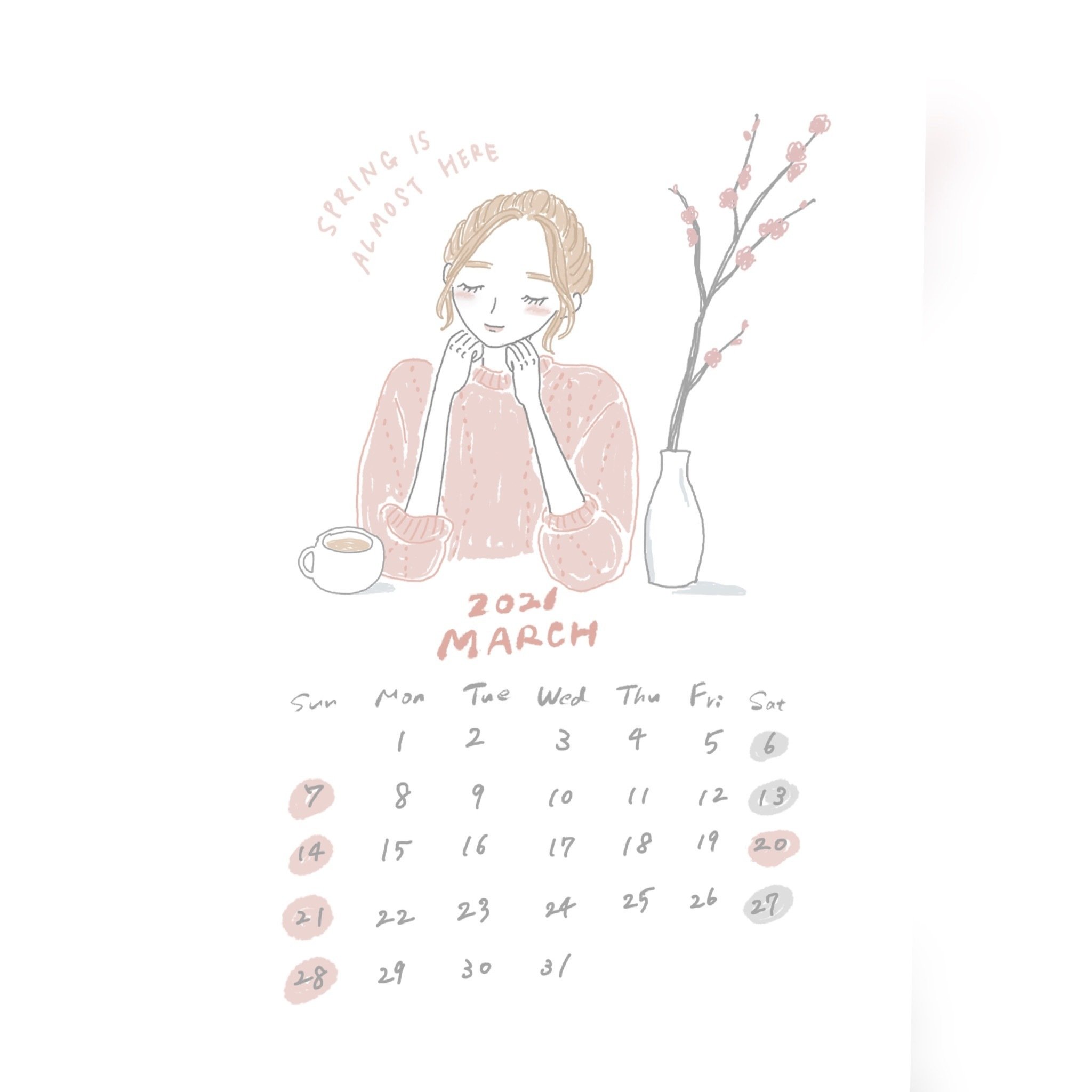 3月のカレンダーイラスト Moka Note