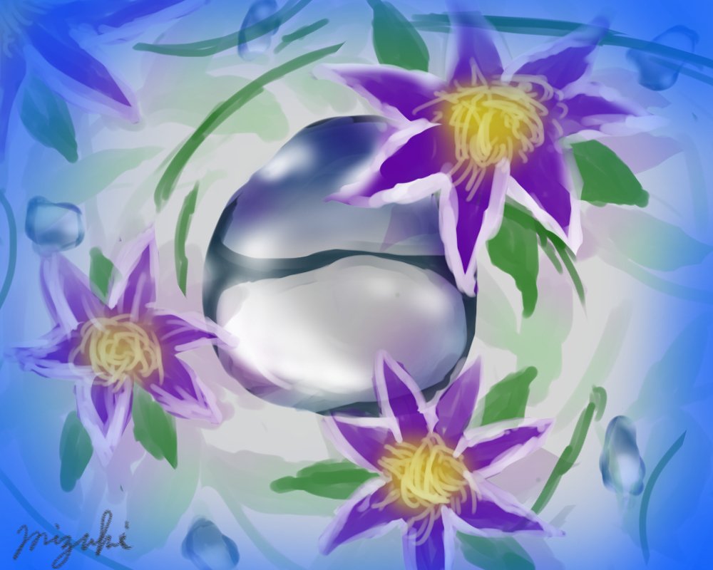 クレマチスと水の玉 イラスト Mizuki Note クレマチスと水の玉 イラスト Mizuki Note