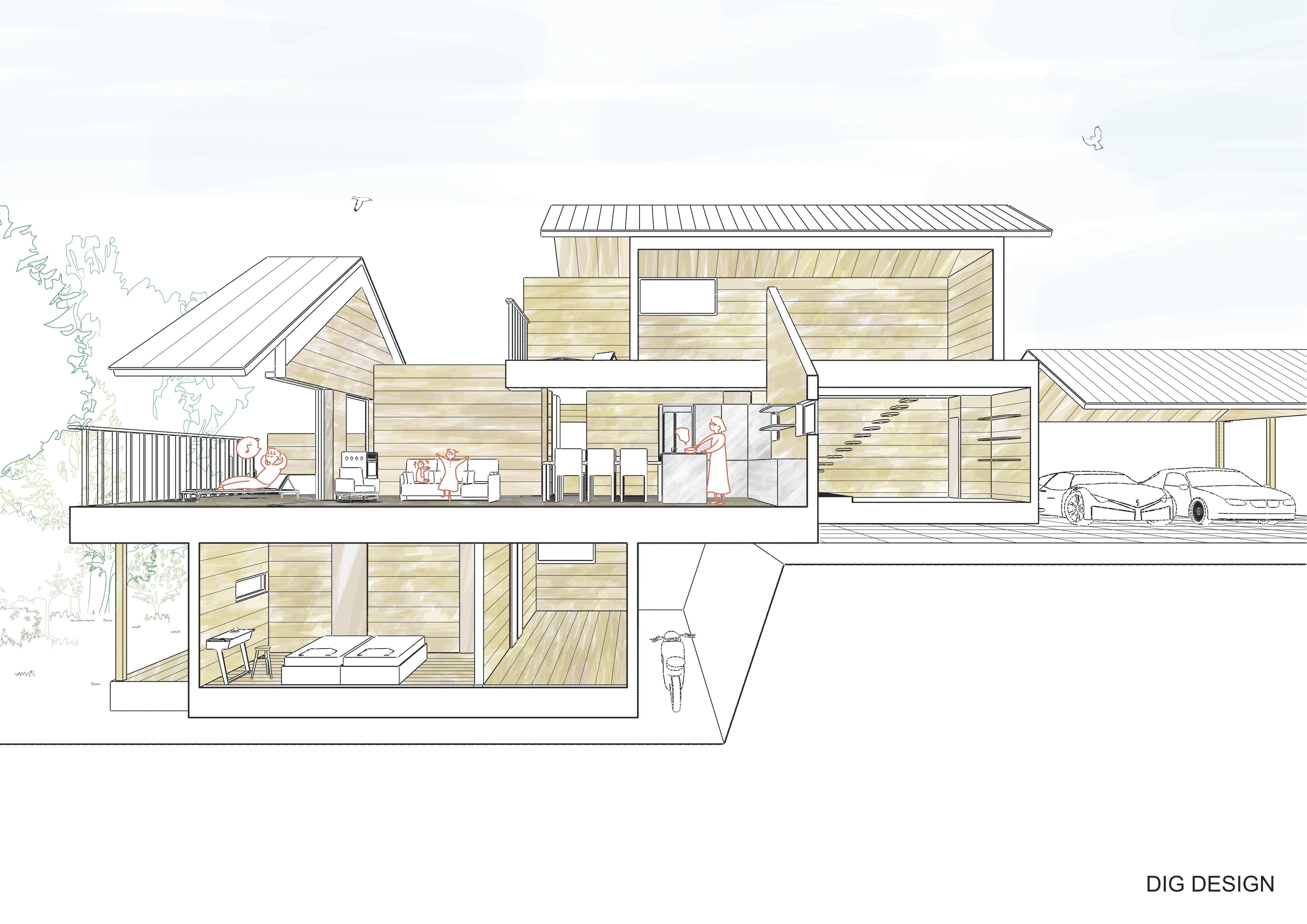 住宅の断面パ ス Digdesign 建築 設計 イラスト Note