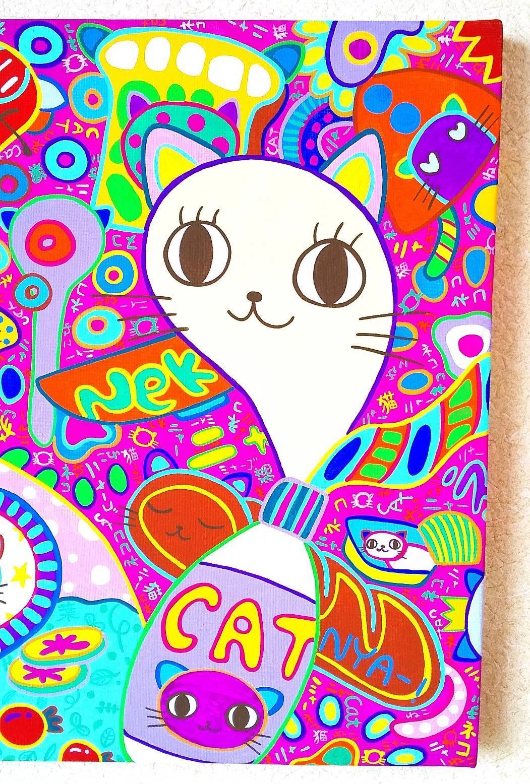 朝ごはん風の猫（S6 アクリル画）｜☆seiraの作品部屋☆