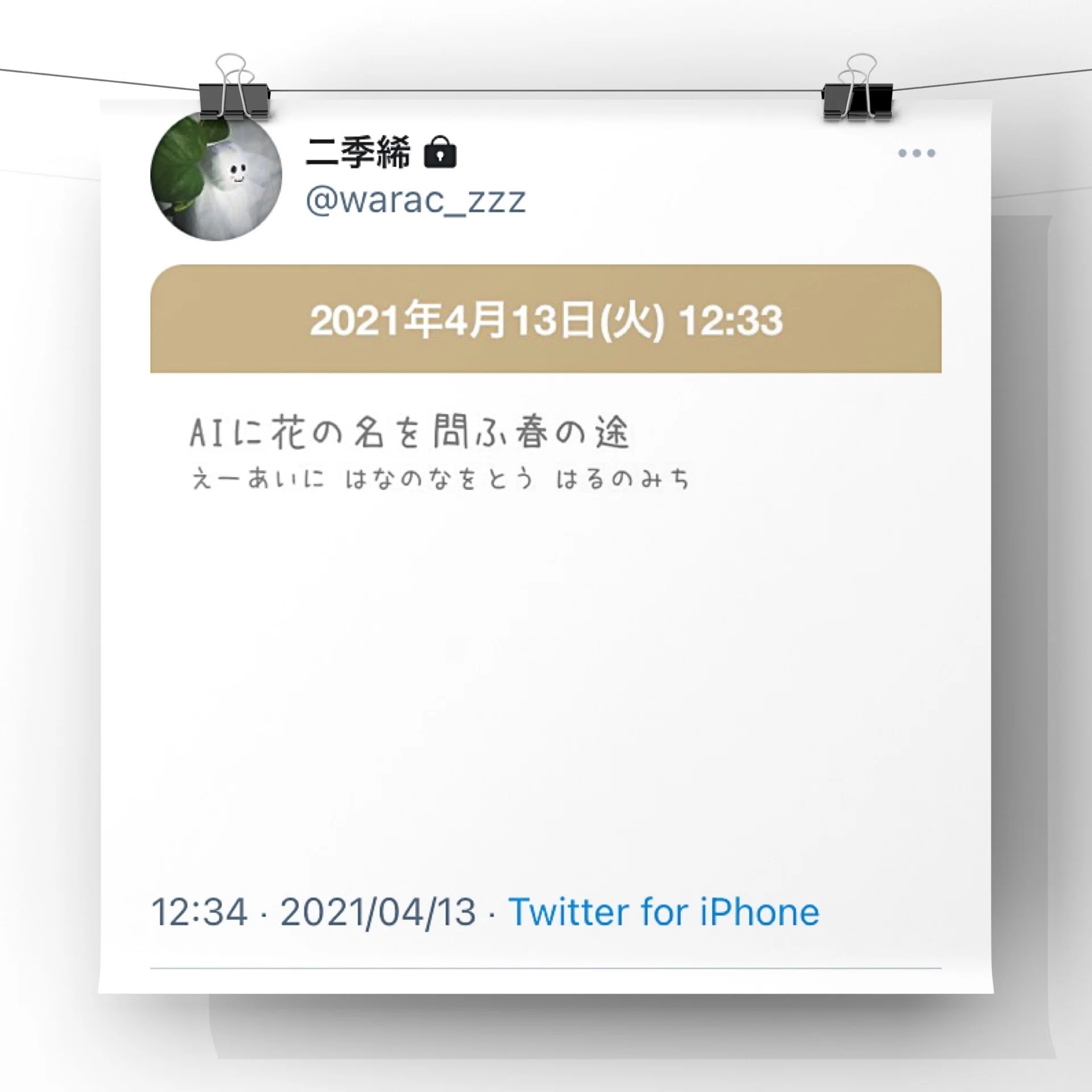 21 04 13 火 ピンぼけでも教えてくれた にきち けふの一句 Note