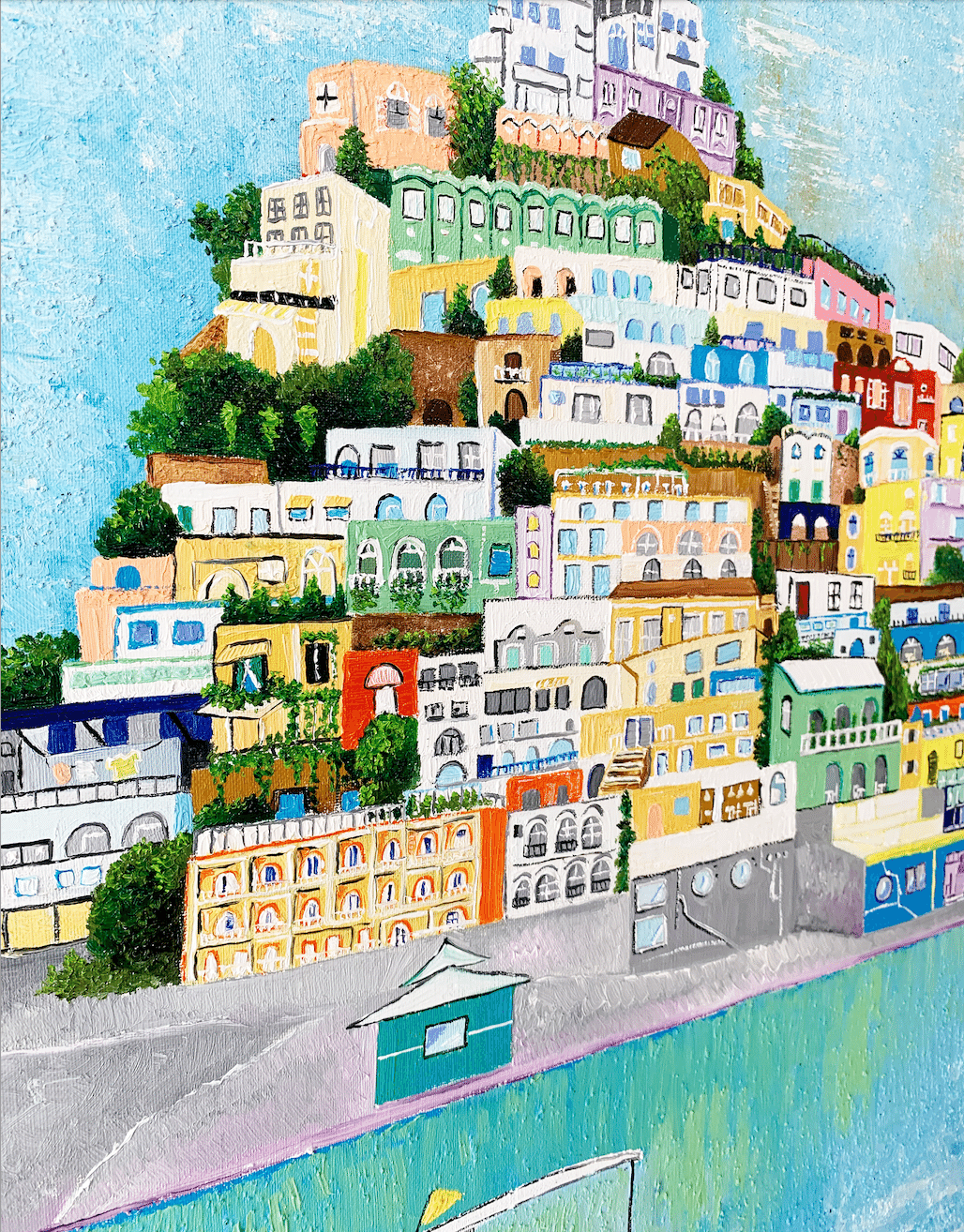 油彩画「海辺の街」を描きました｜芸術 絵画｜雨星立夏 Rikka Amahoshi 