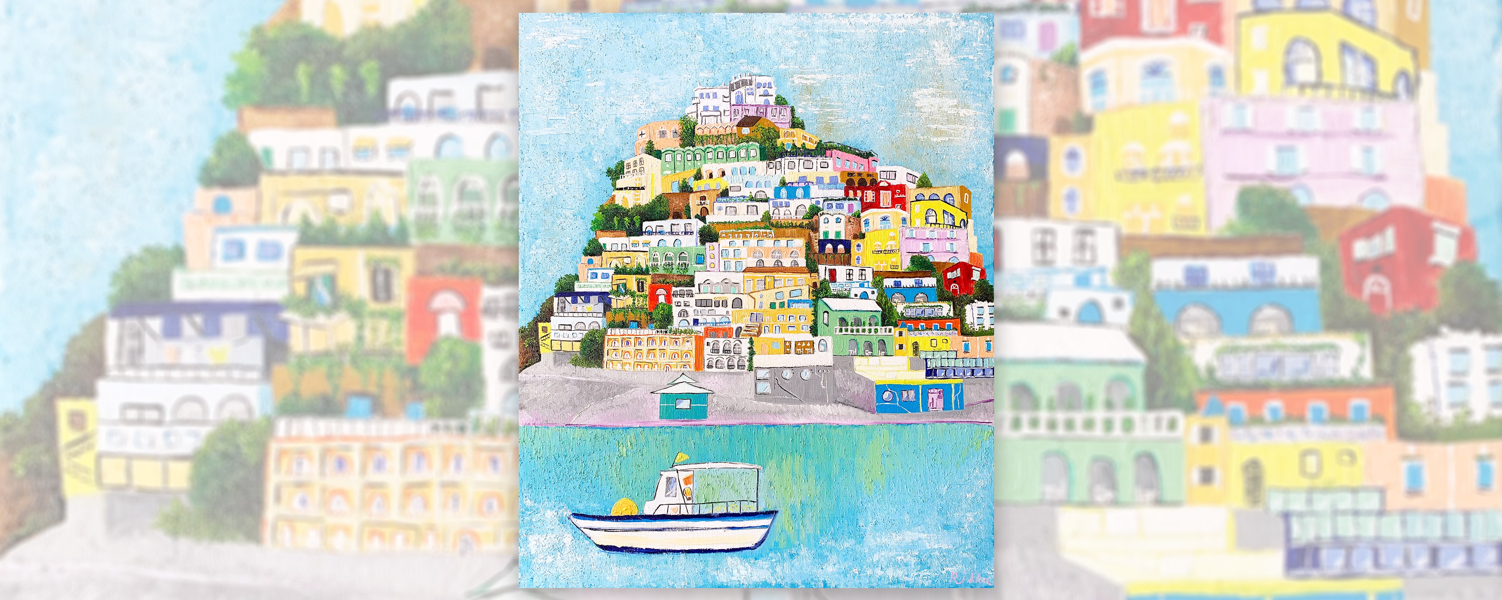 油彩画「海辺の街」を描きました｜芸術 絵画｜雨星立夏 Rikka Amahoshi 