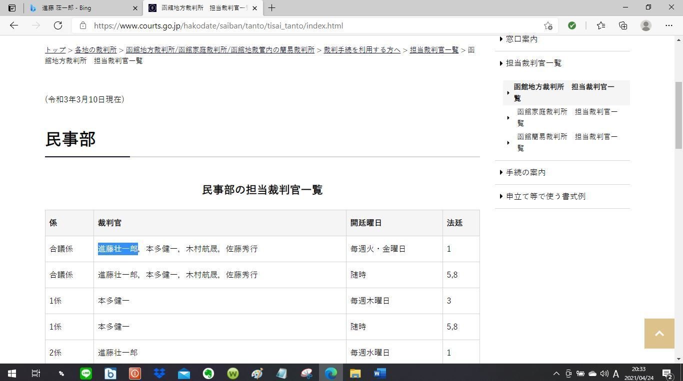 氏名 進藤壮一郎 職業 函館地方裁判所 裁判官 Thk6481 Note