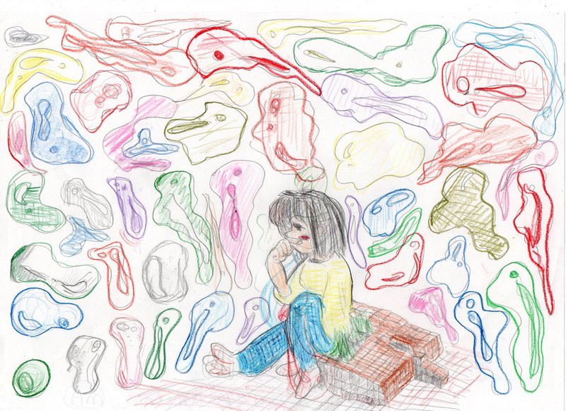 昨日の夕方に描いた絵です。落書きみたいに雑な絵になりましたが…。イメージとしては最初ブロック→少女→シャボン玉のつもりで描いたんですが…。お手柔らかに！