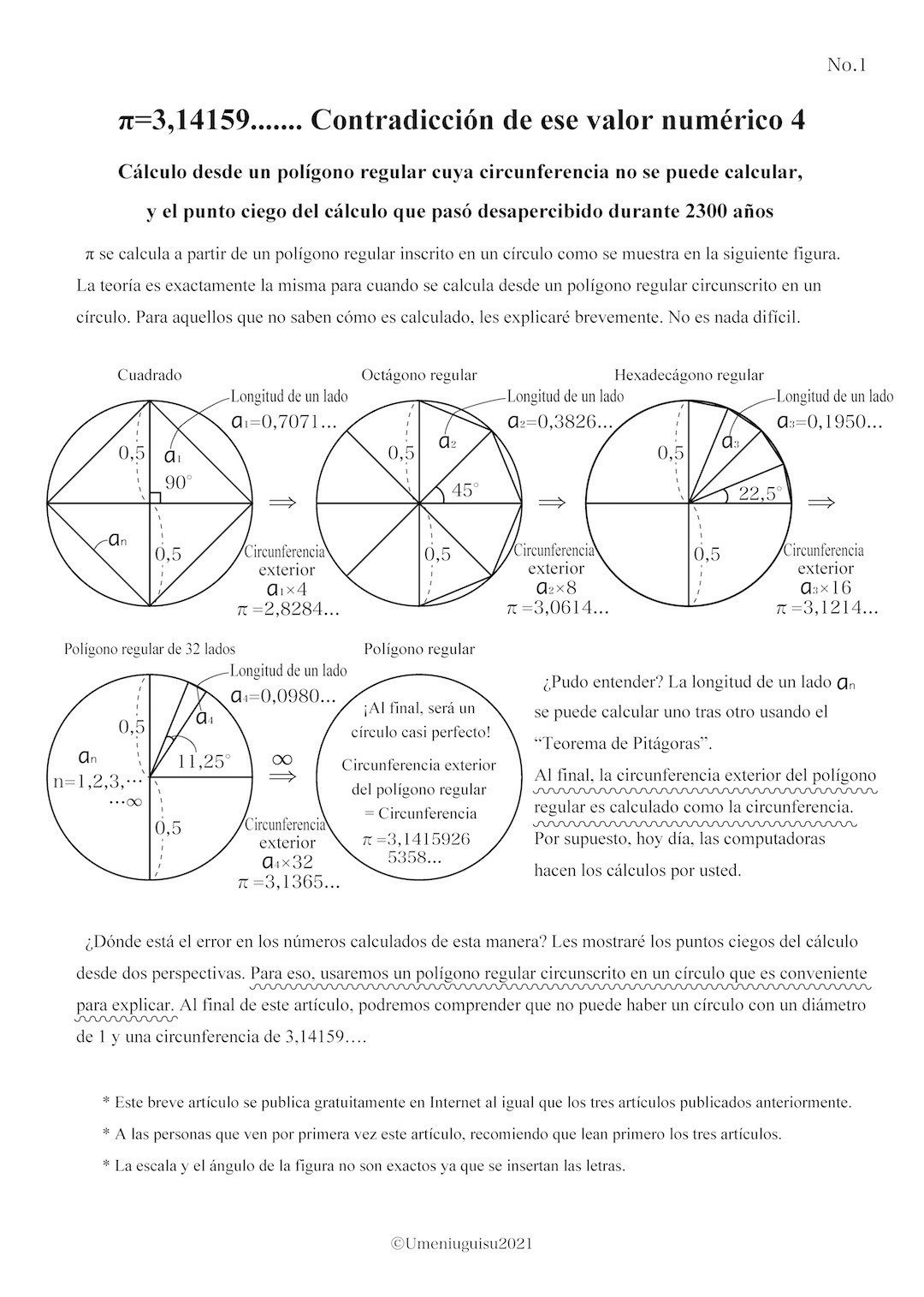 P 3 14159 Contradiccion De Ese Valor Numerico 4 Calculo Desde Un Poligono Regular Cuya Circun Umeniuguisu Pi Note