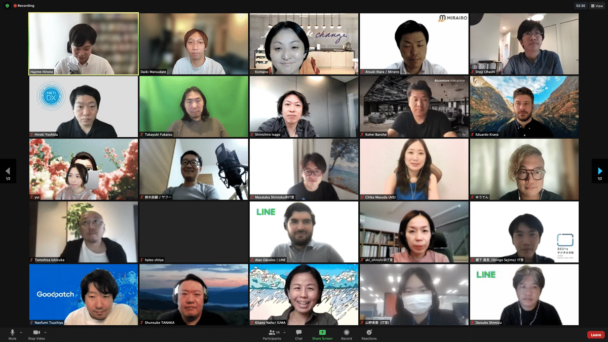 zoomで勉強会に参加した方々の1枚めのスクリーンショット。様々な背景と様々な環境から勉強会に参加している。