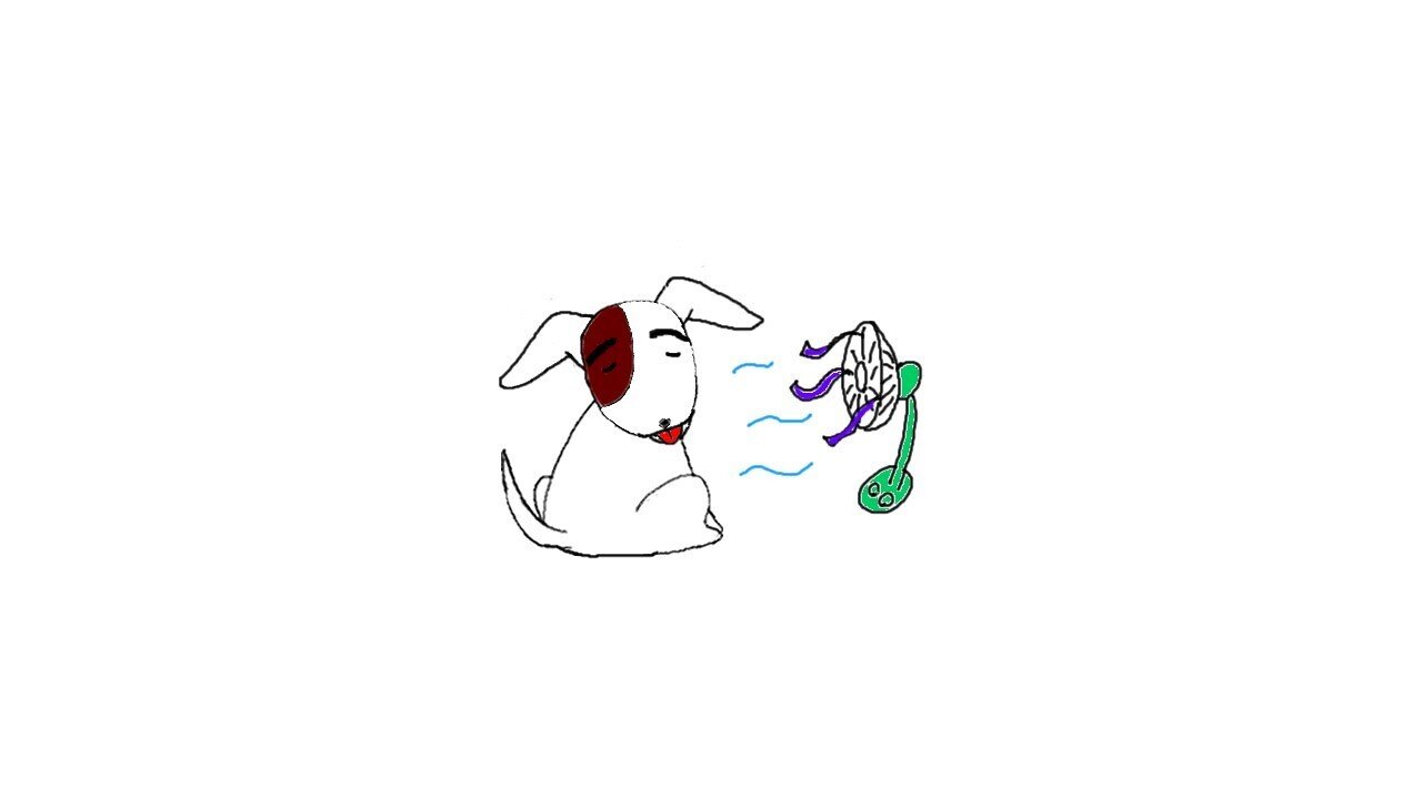 まゆげ犬と扇風機 イラスト みんなのフォトギャラリー用 犬のしっぽヤモリの手 Note