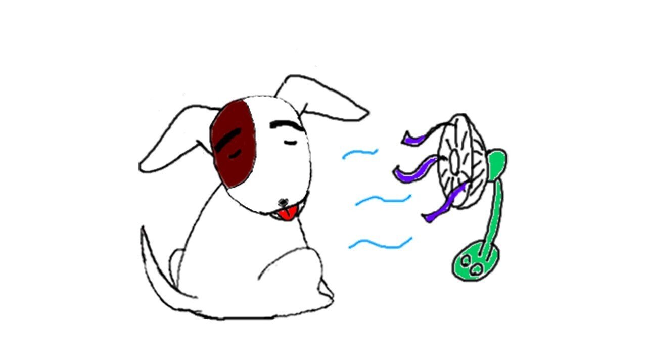 まゆげ犬と扇風機 イラスト みんなのフォトギャラリー用 犬のしっぽヤモリの手 Note