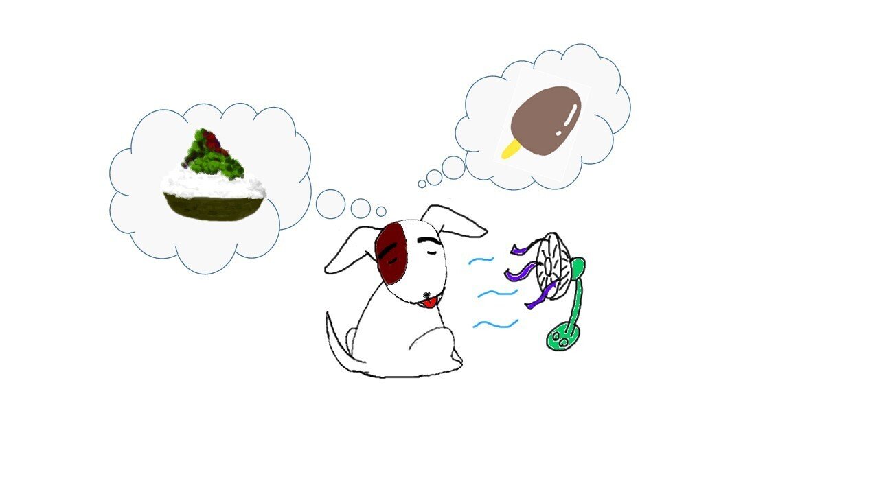 まゆげ犬と扇風機 イラスト みんなのフォトギャラリー用 犬のしっぽヤモリの手 Note