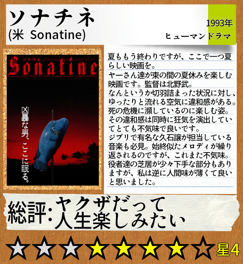 北野映画です。北野ブルーが映えますね。ジャケはもうホラー映画のそれ。とにかく静かな狂気が漂ってます。遊んでる内容は殆ど普通なのに、それを人を殺したことがある人間たちがやっているというだけで怖く見えます。素晴らしい。救いの無い世界。だけども救われたい人間達は目の前の楽しみに手を伸ばす。