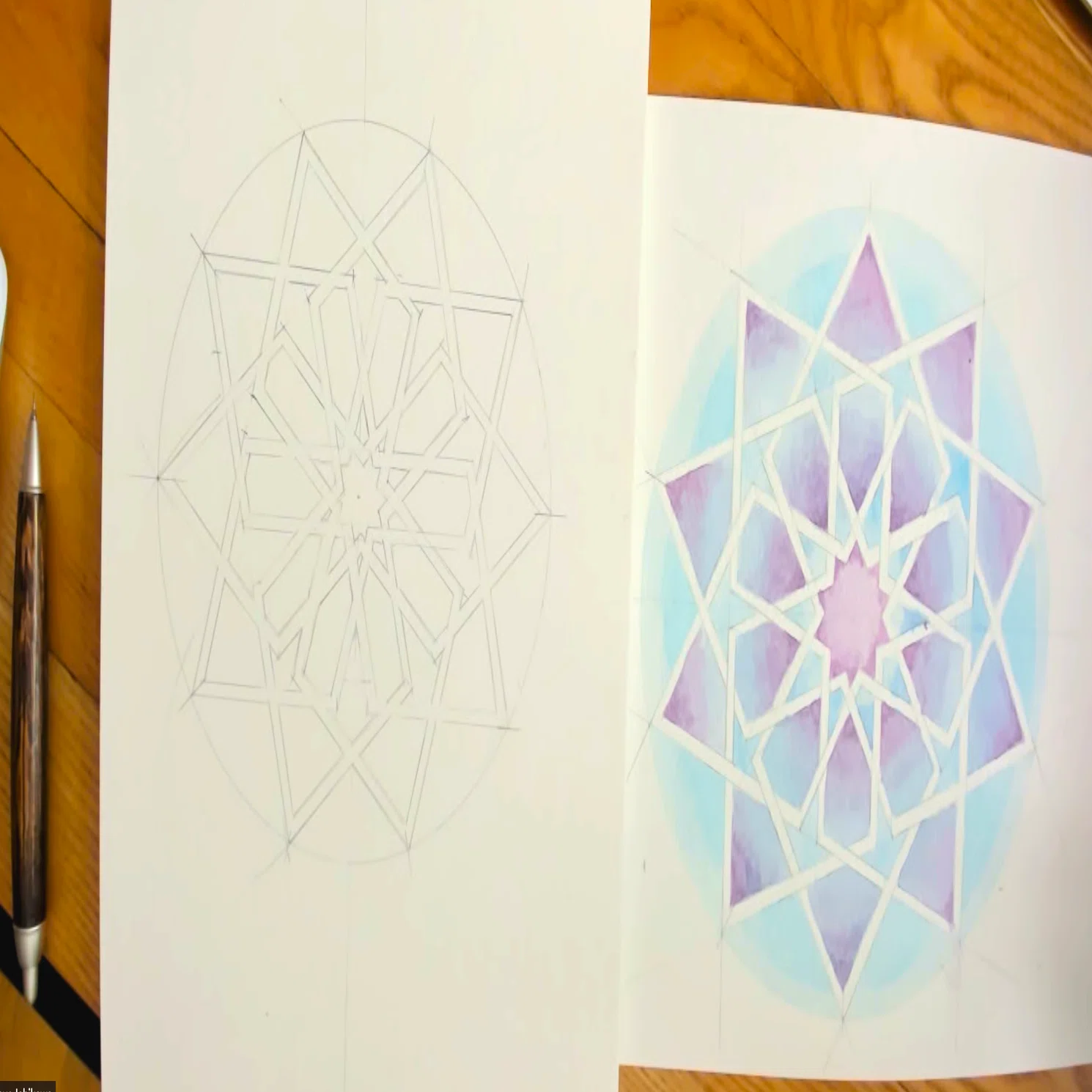 幾何作図＋水彩 イスラム模様だいすき｜かよ｜シュタイナー教育専門家 