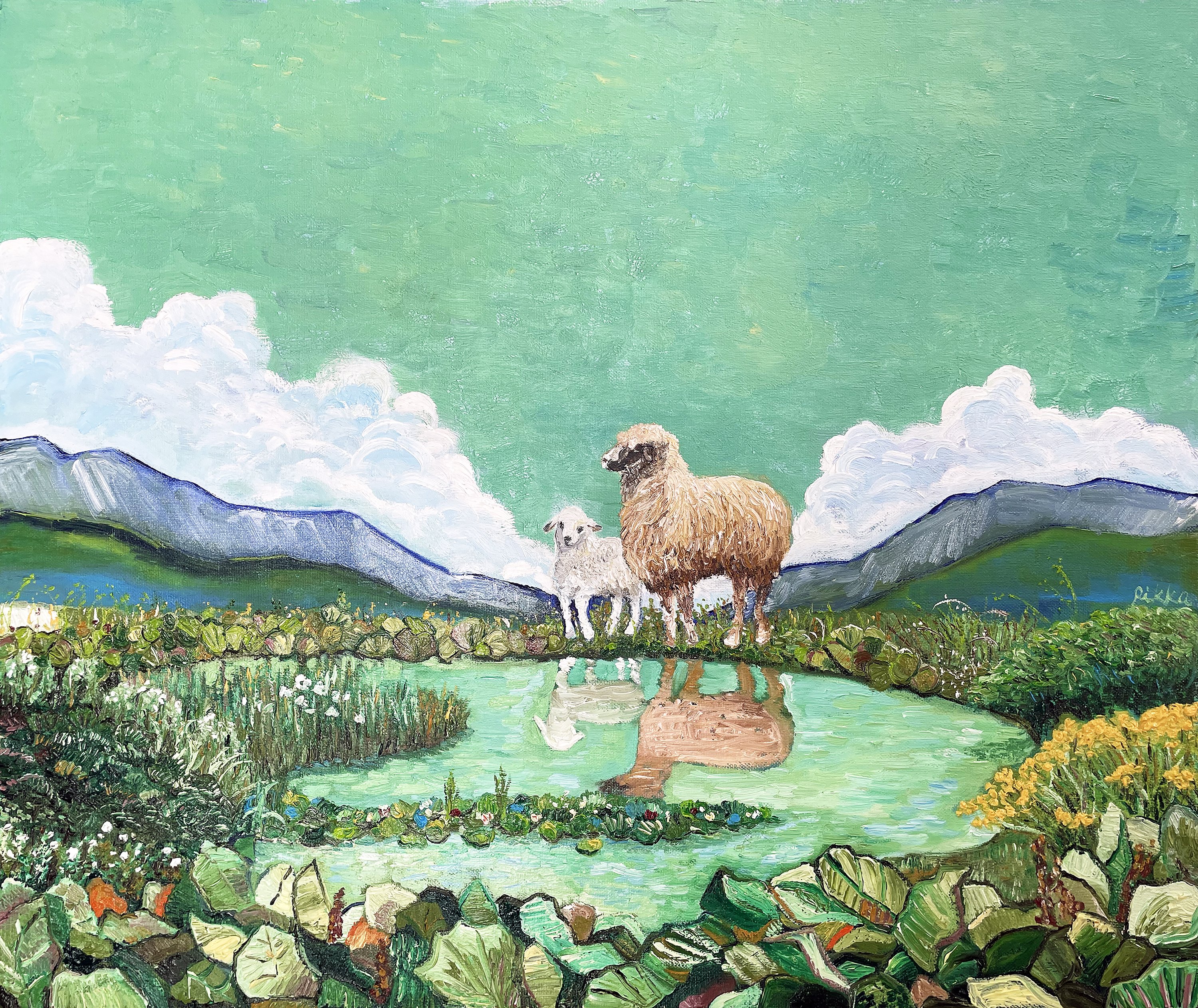 油彩画「羊の親子」を描きました|芸術 絵画｜雨星立夏 Rikka Amahoshi 絵画｜note