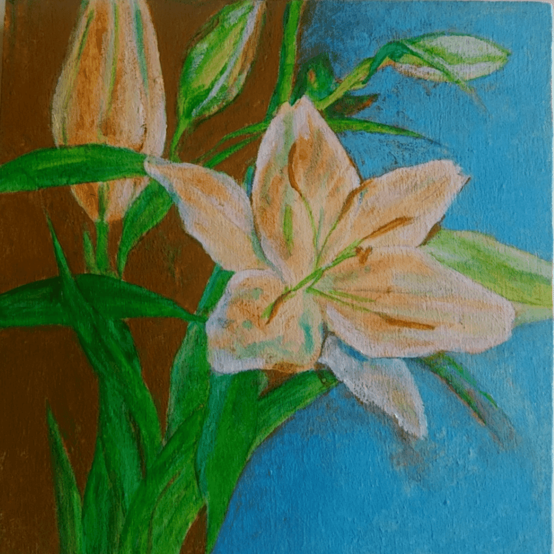 立体絵画の「温暖化で進化する、日陰のユリ」 ユリの花（アクリル画）｜マナノヤ