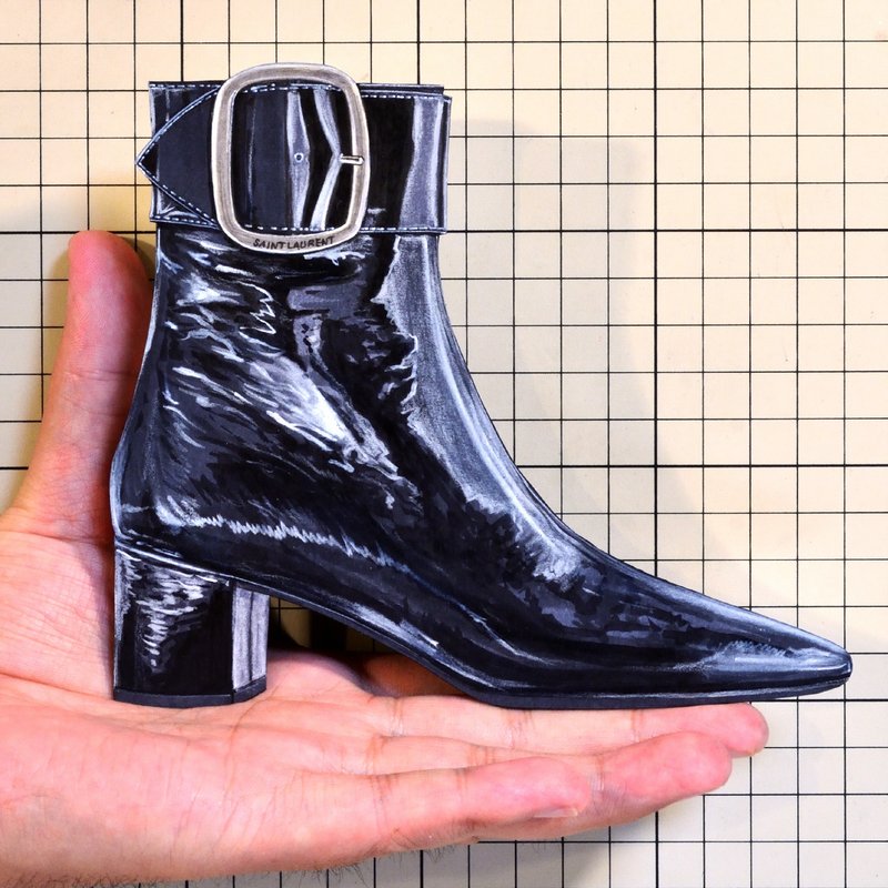 Shoes：01744 “SAINT LAURENT” Joplin Buckled Patent-Leather Ankle Boot