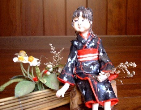 布と紙粘土で和人形｜poporin