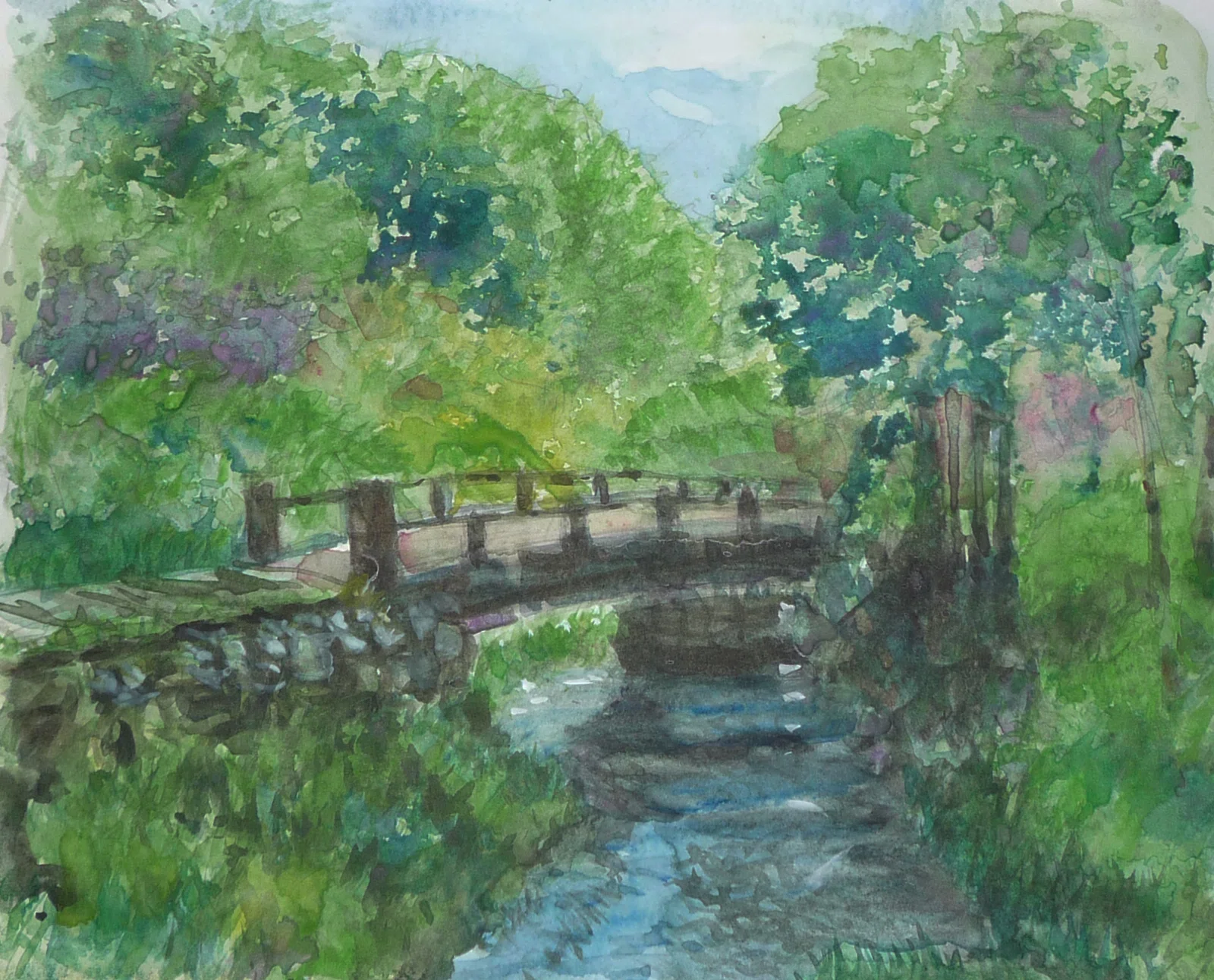 橋のある風景 水彩画（11月7日）｜アカアシ