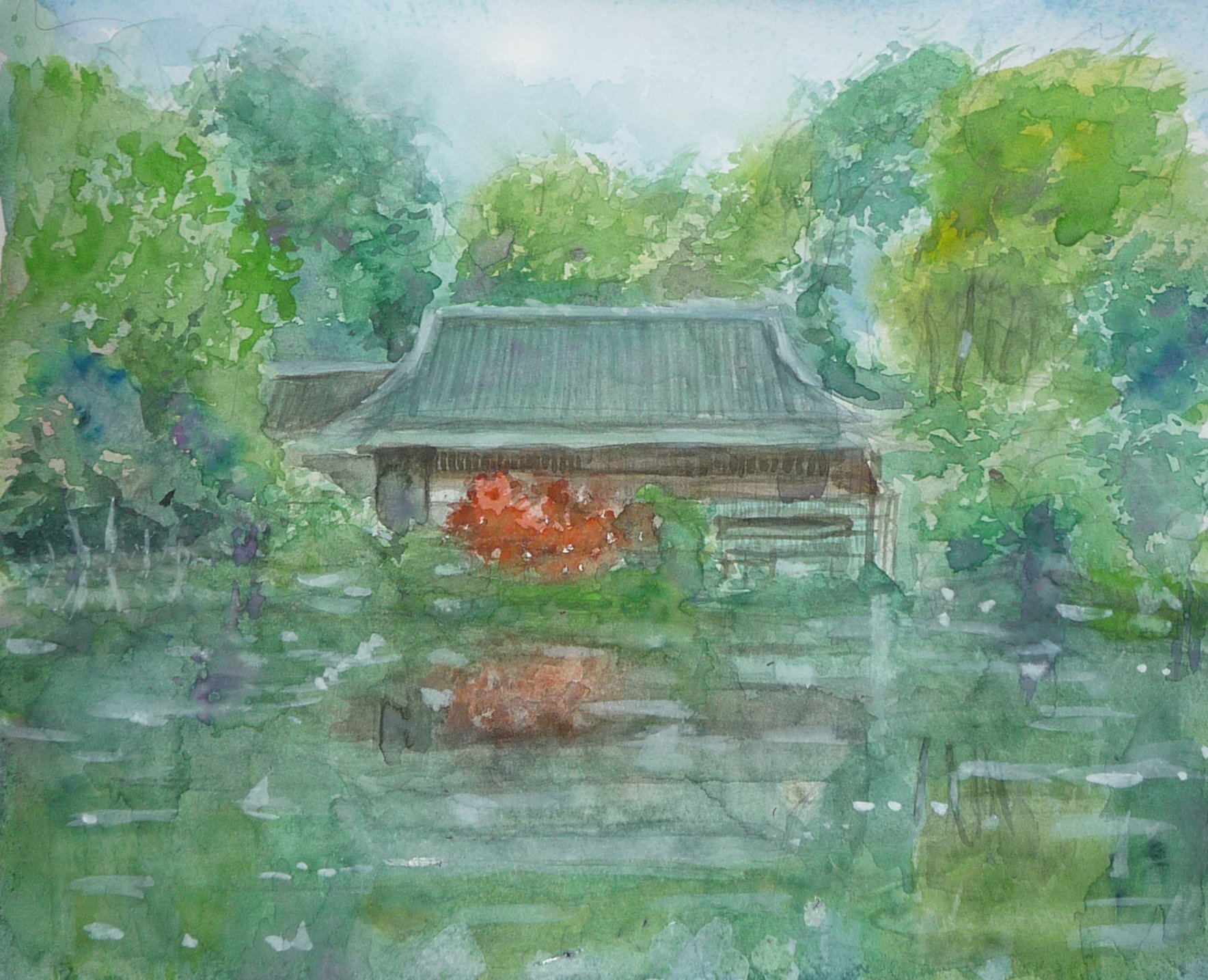 森の絵画「葉陰の清流」 Yoshitoshi 芳年: Rainy Moon–Kojima Takanori 雨中月 児島高徳