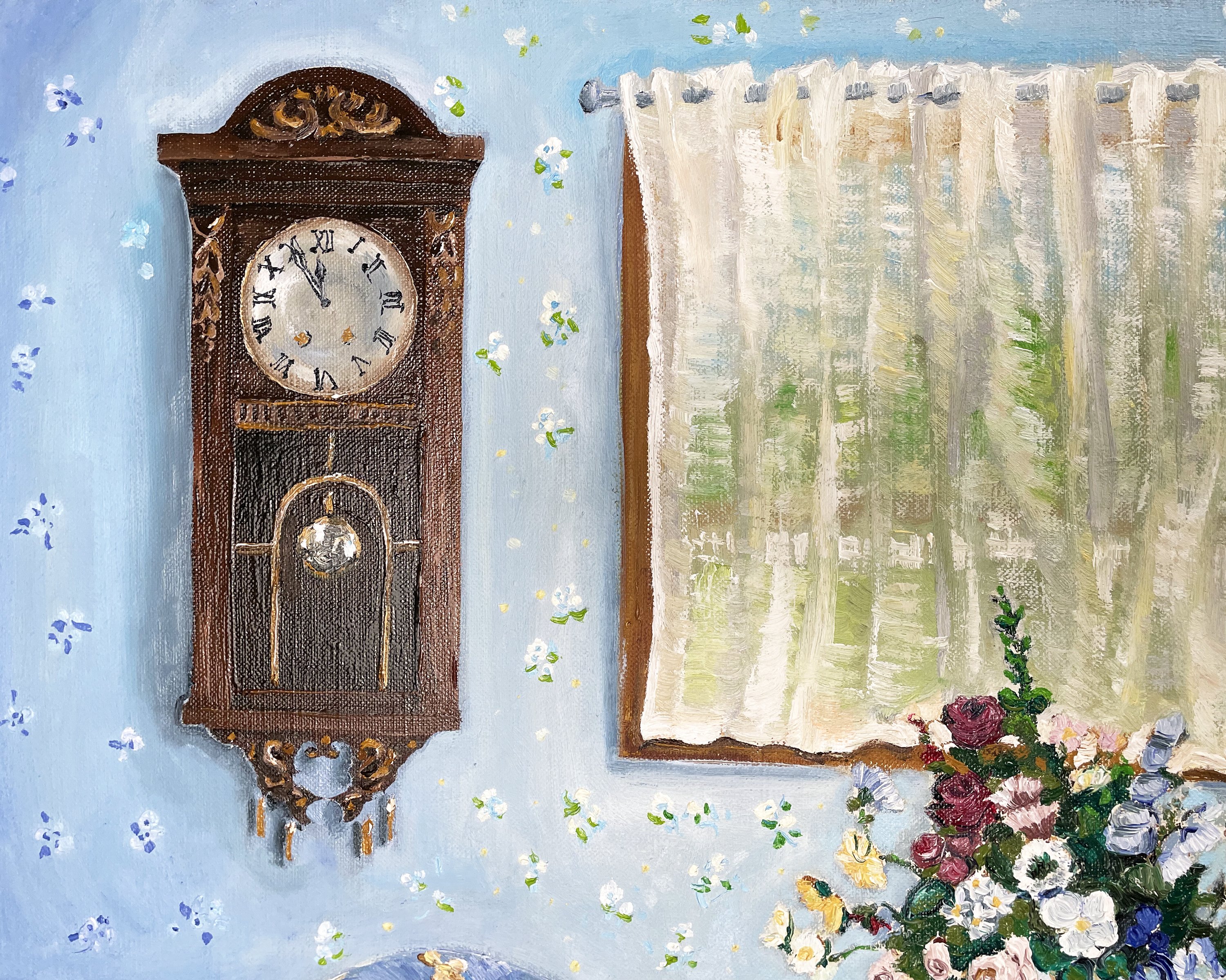 油彩画「時計のある部屋」を描きました|芸術 絵画｜雨星立夏 Rikka Amahoshi / 絵画｜note