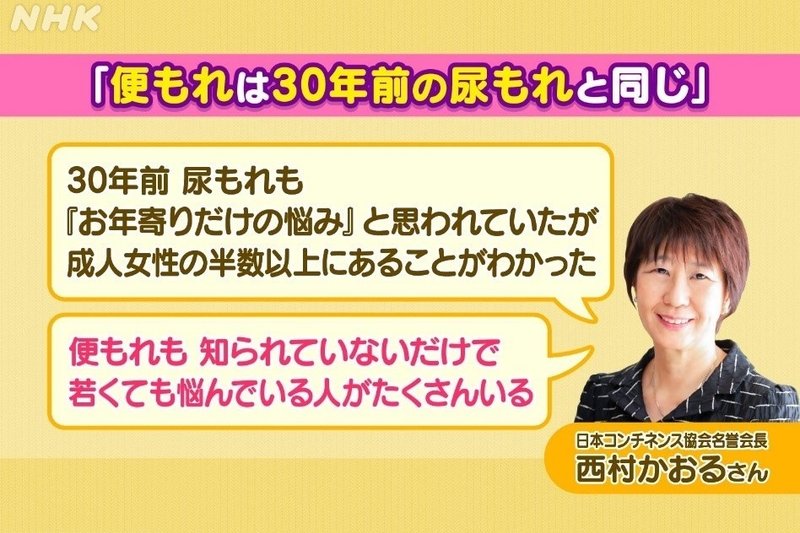 番組画像　便もれは30年前の尿もれと同じ