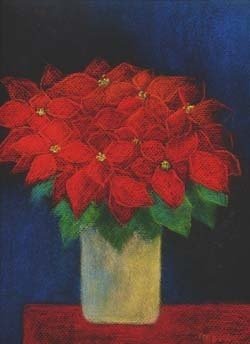 お花屋さんが真っ赤に染まる季節になりました。　　　パステル画