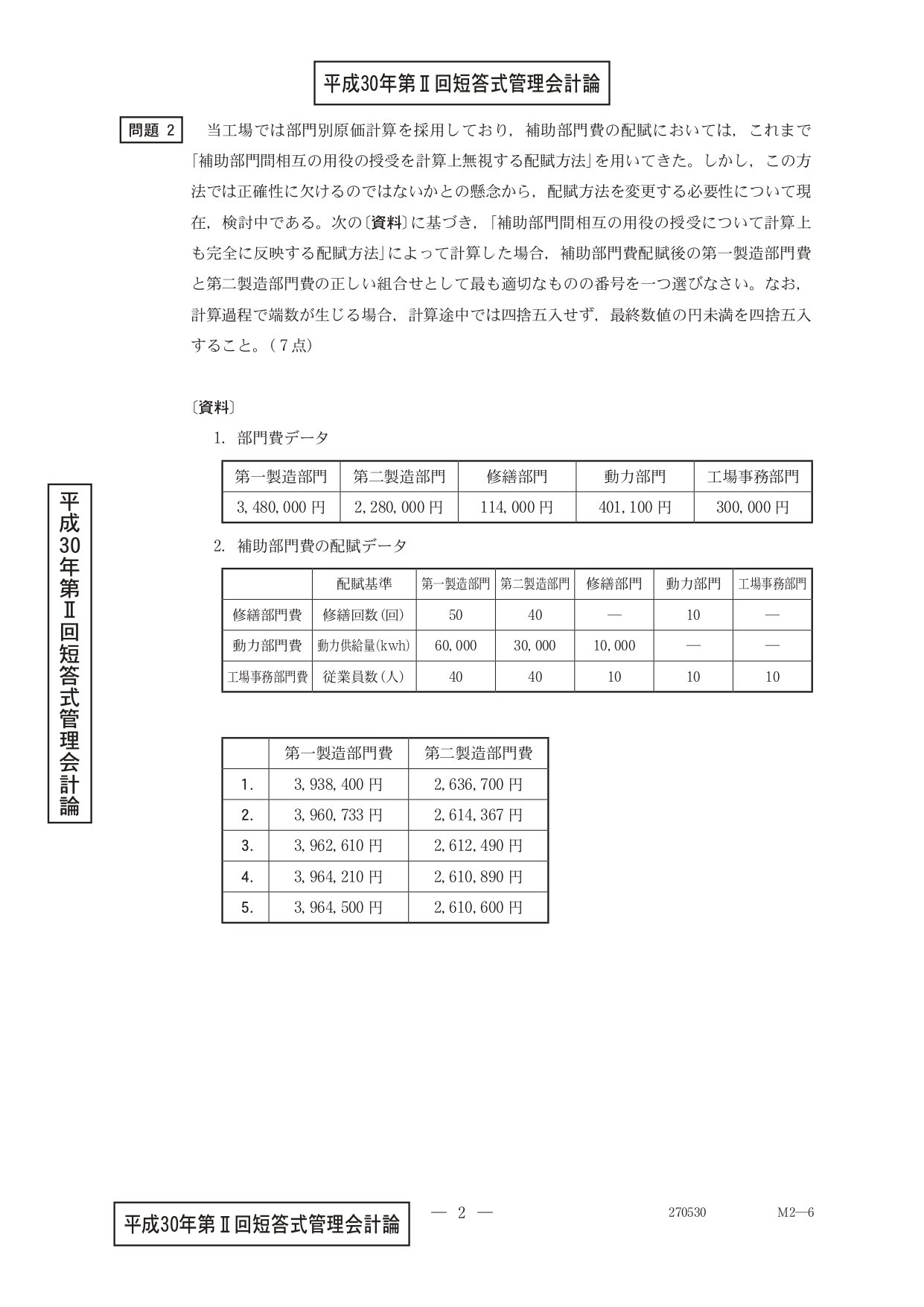 中上級者向け」管理会計論（計算）応用編 部門別原価計算｜日商