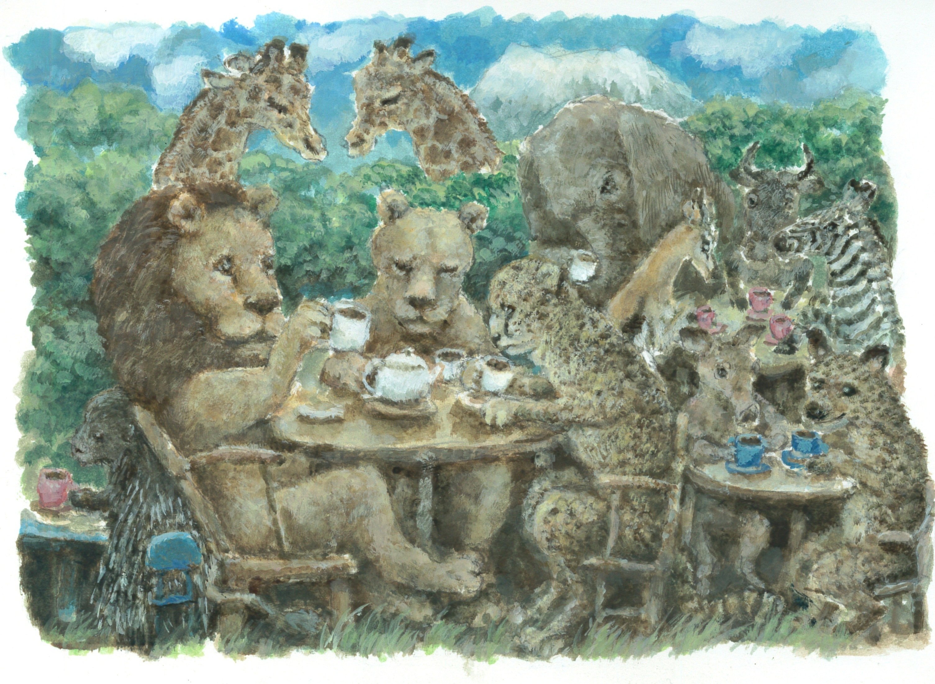 アクリル画カフェでひと休み中のキリン