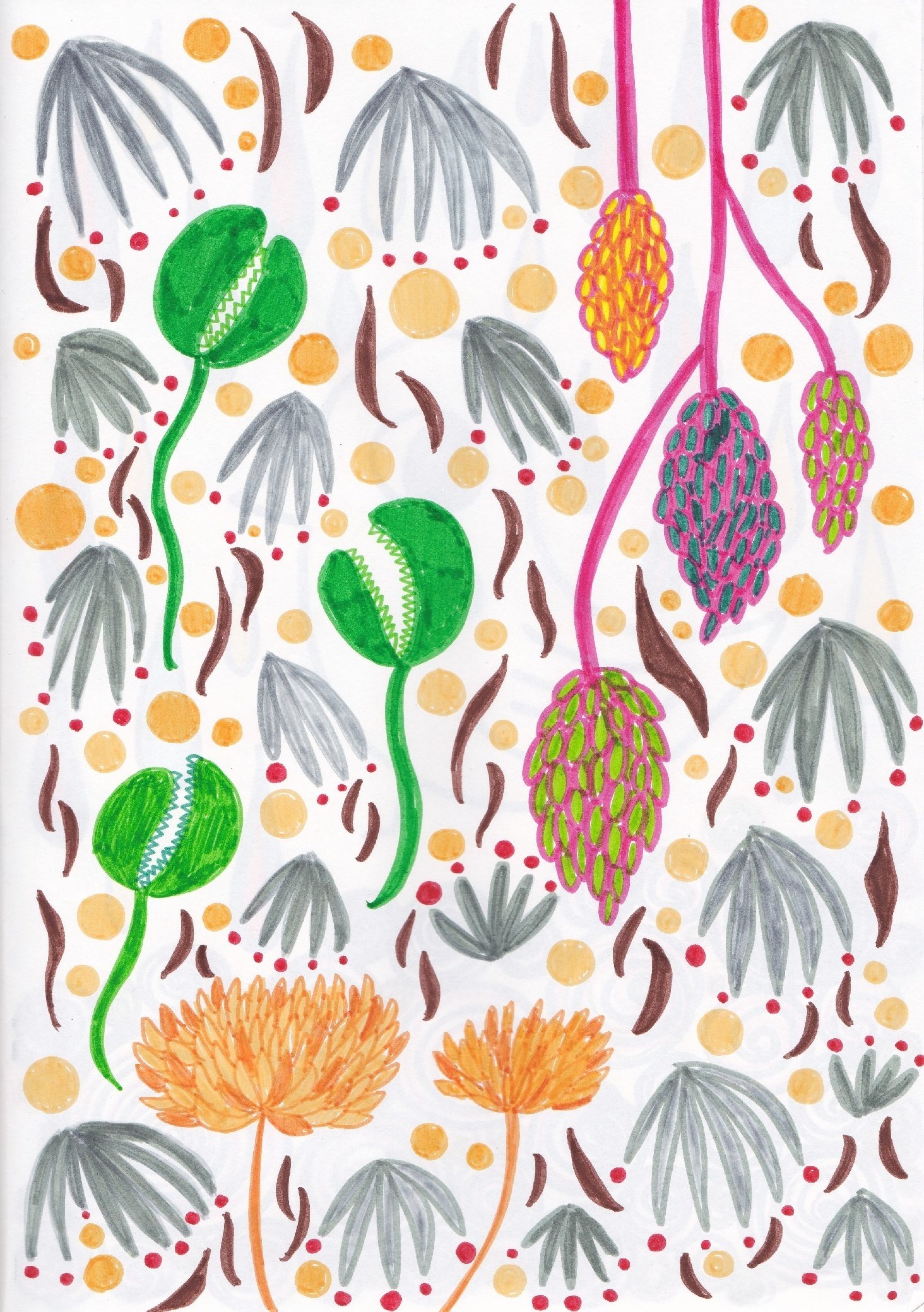 抽象的な植物モチーフの絵画420✖️210 摩れる 