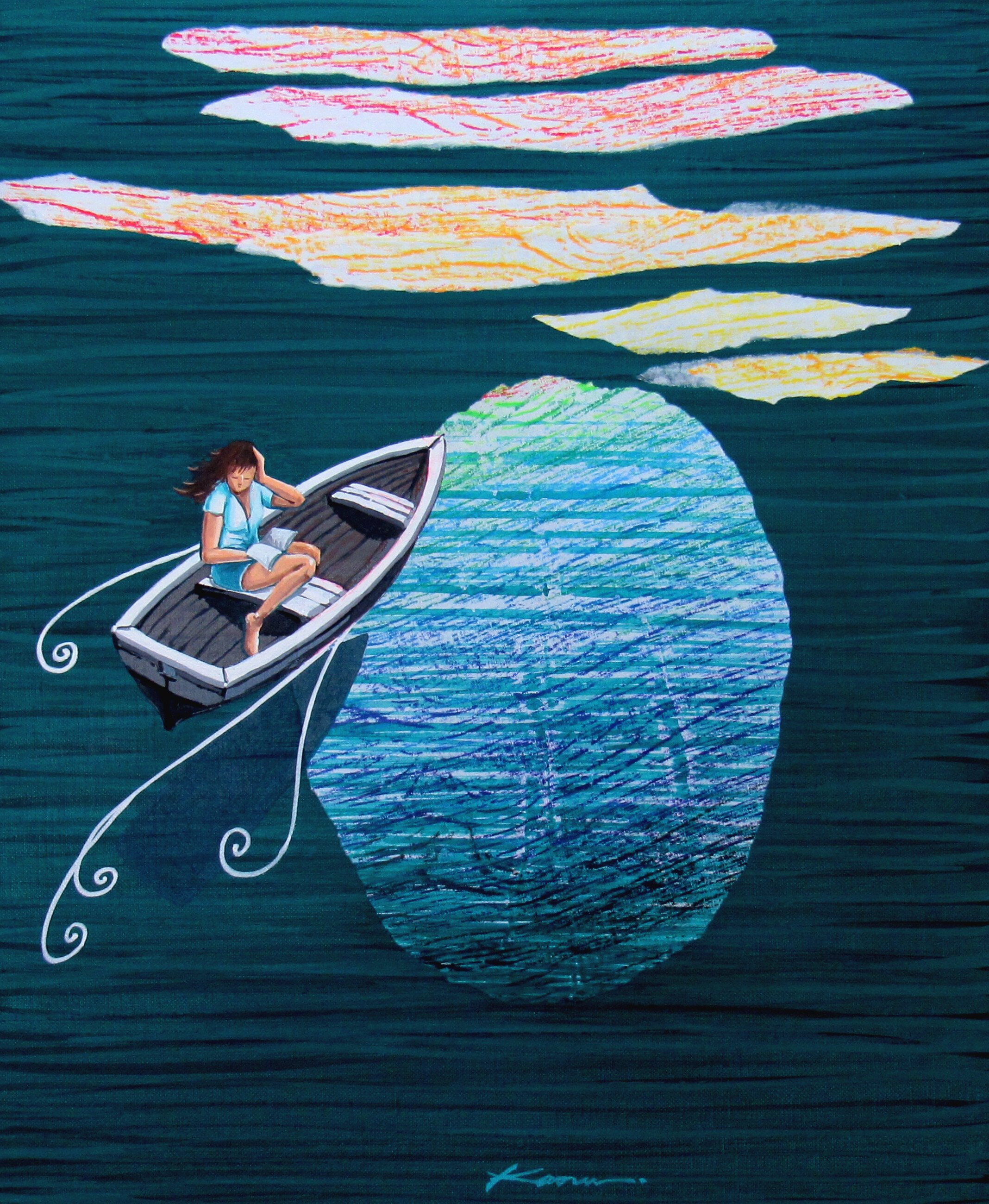 西あかり」夕焼けの空 黄金色に染まる雲 まだ残る明かりが本の上の文字