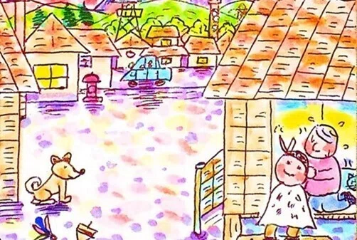 昭和っぽい情景の絵「謹賀新年 皆さまへの年賀状 (画像ダウンロード無料プレゼント)」