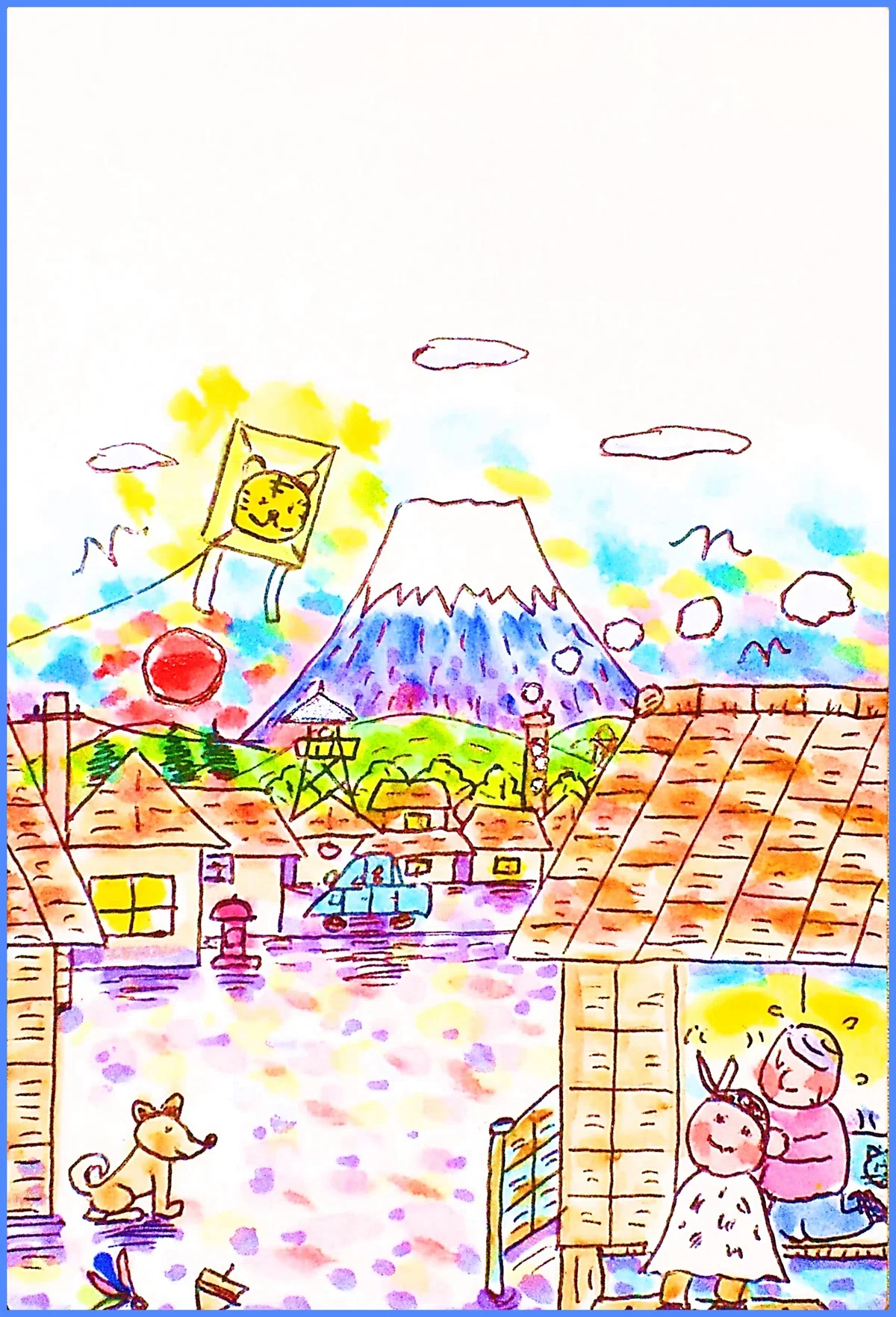 昭和っぽい情景の絵「謹賀新年 皆さまへの年賀状 (画像ダウンロード無料プレゼント)」