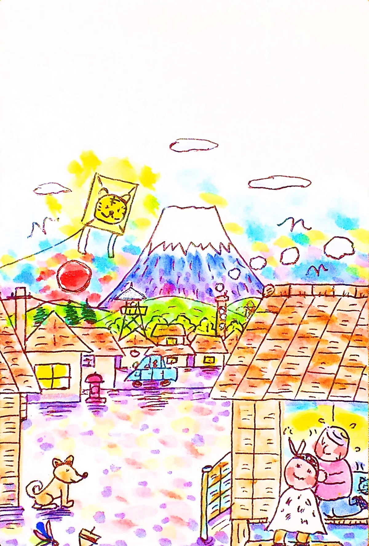 昭和っぽい情景の絵「謹賀新年 皆さまへの年賀状 (画像ダウンロード無料プレゼント)」
