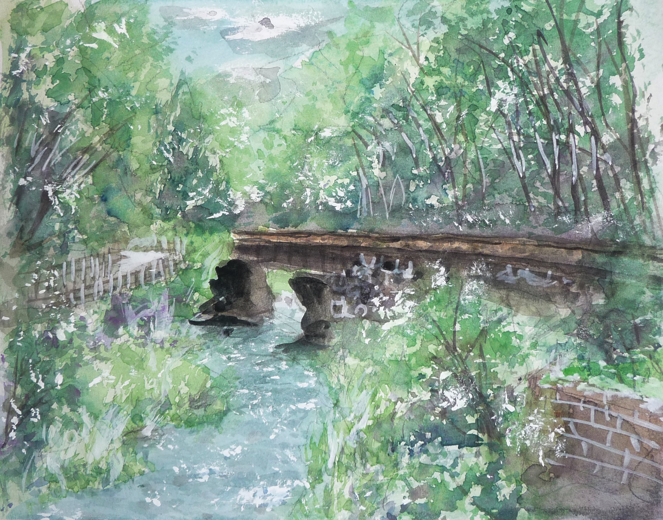 水彩画 秋の流れ