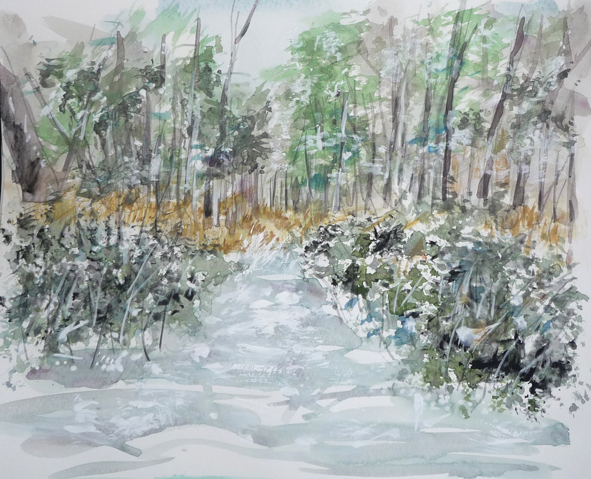 水彩画「川のある風景」 ていたし Hiro art 水彩画「川のある風景」 ていたし Hiro art