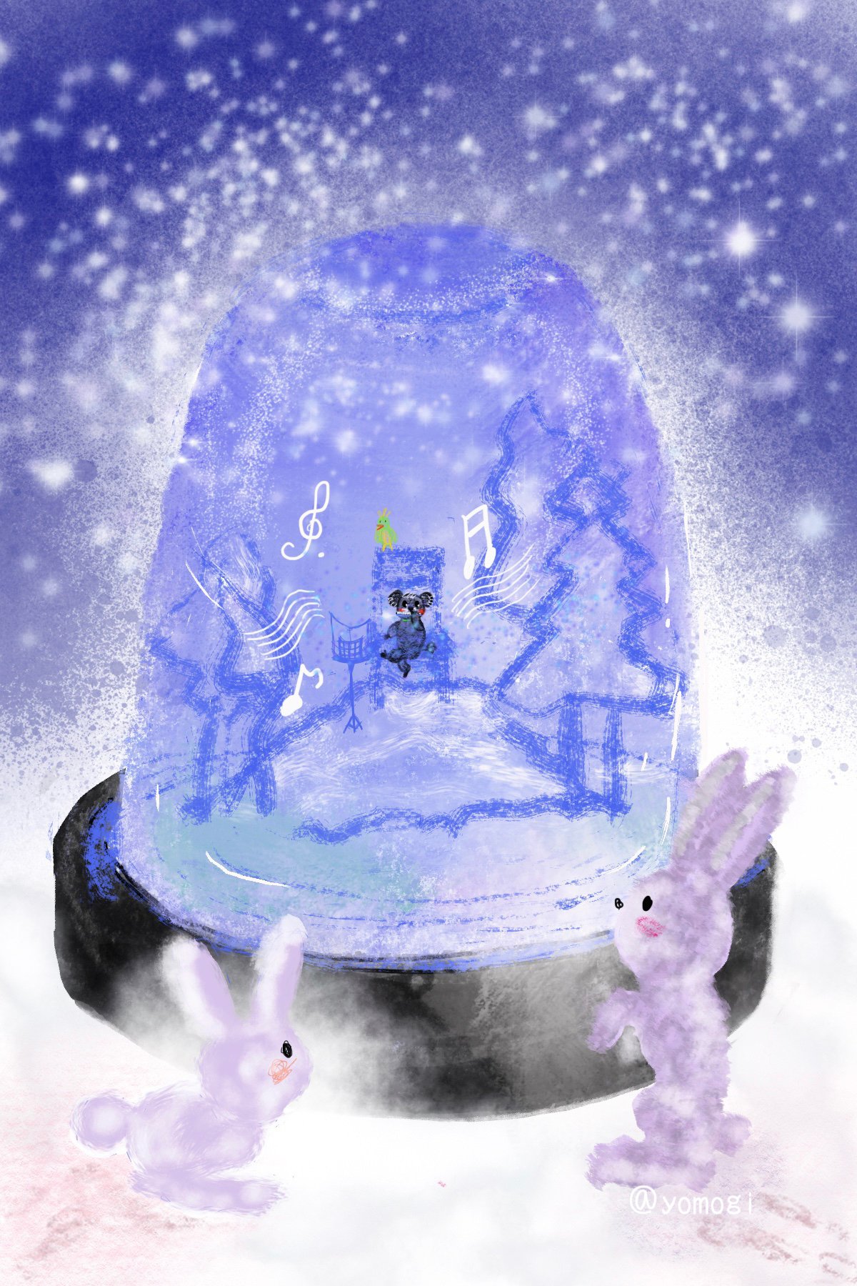 デジタルイラスト スノードーム よもぎの背のび Note