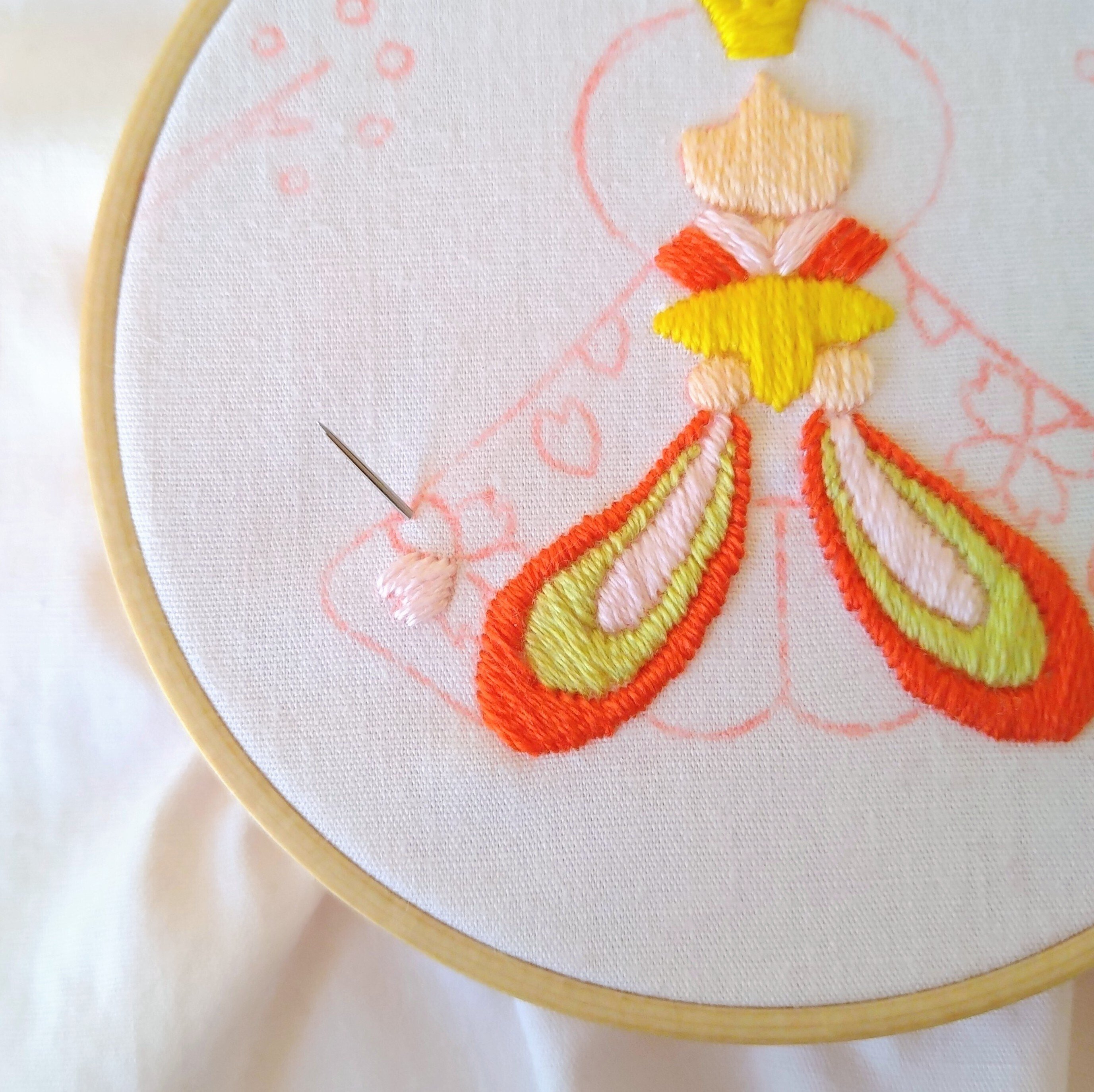 ひなまつりの刺繍枠キットを作ろう🌸 ステップ11 〜着物の桜の刺繍1