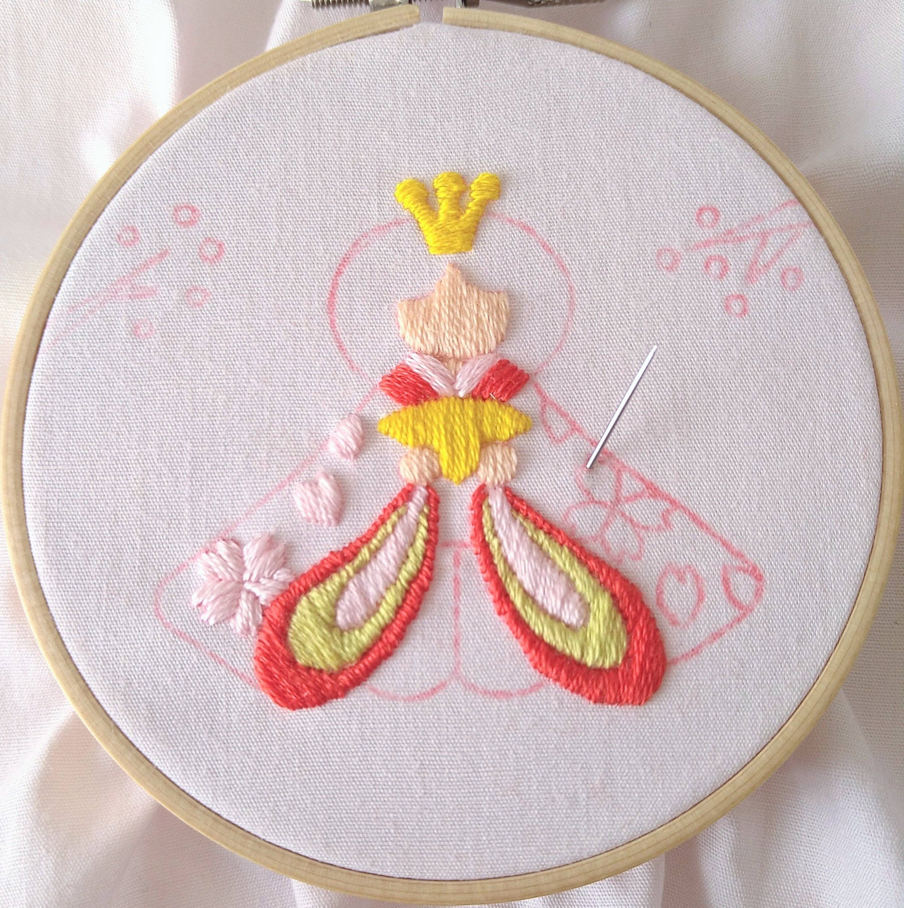 ステッチクロス〈しだれ桜〉〈ひな段飾り〉　完成品 舞妓さん ハンドメイド クロスステッチ完成品 刺繍 しだれ桜